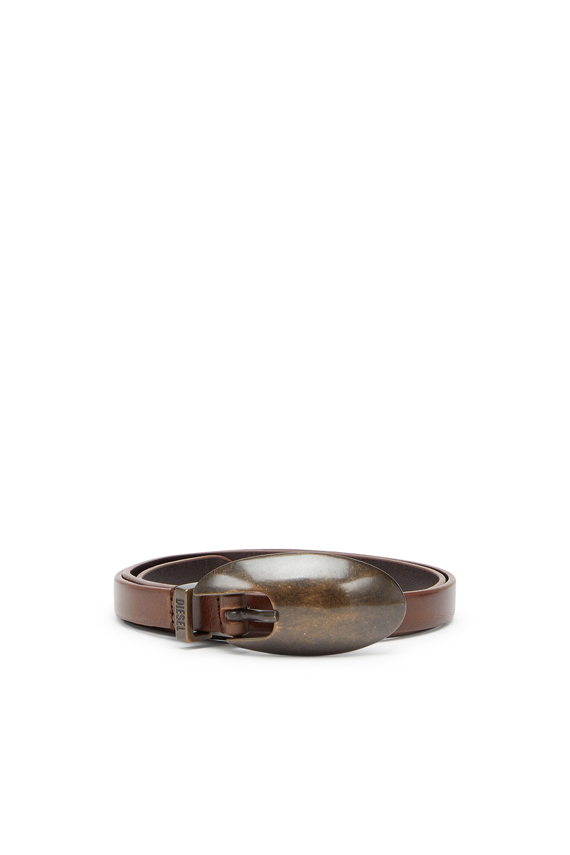 Diesel - B-ROP 15, Woman's 1.5cm slim leather belt with sculptural buckle in Brown - 1