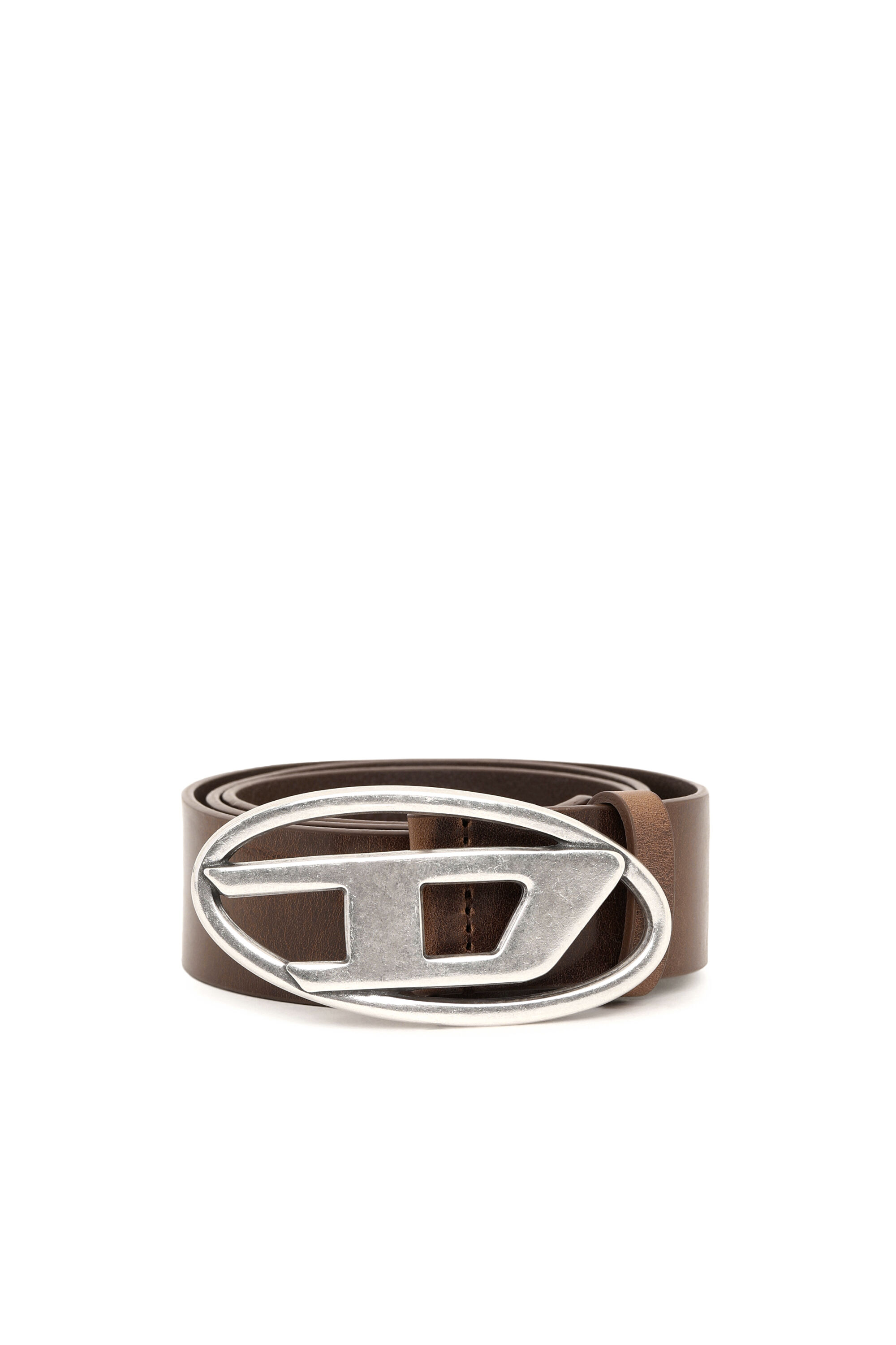 Diesel - B-1DR, Man's 3.9cm leather belt with D buckle in Brown - 1