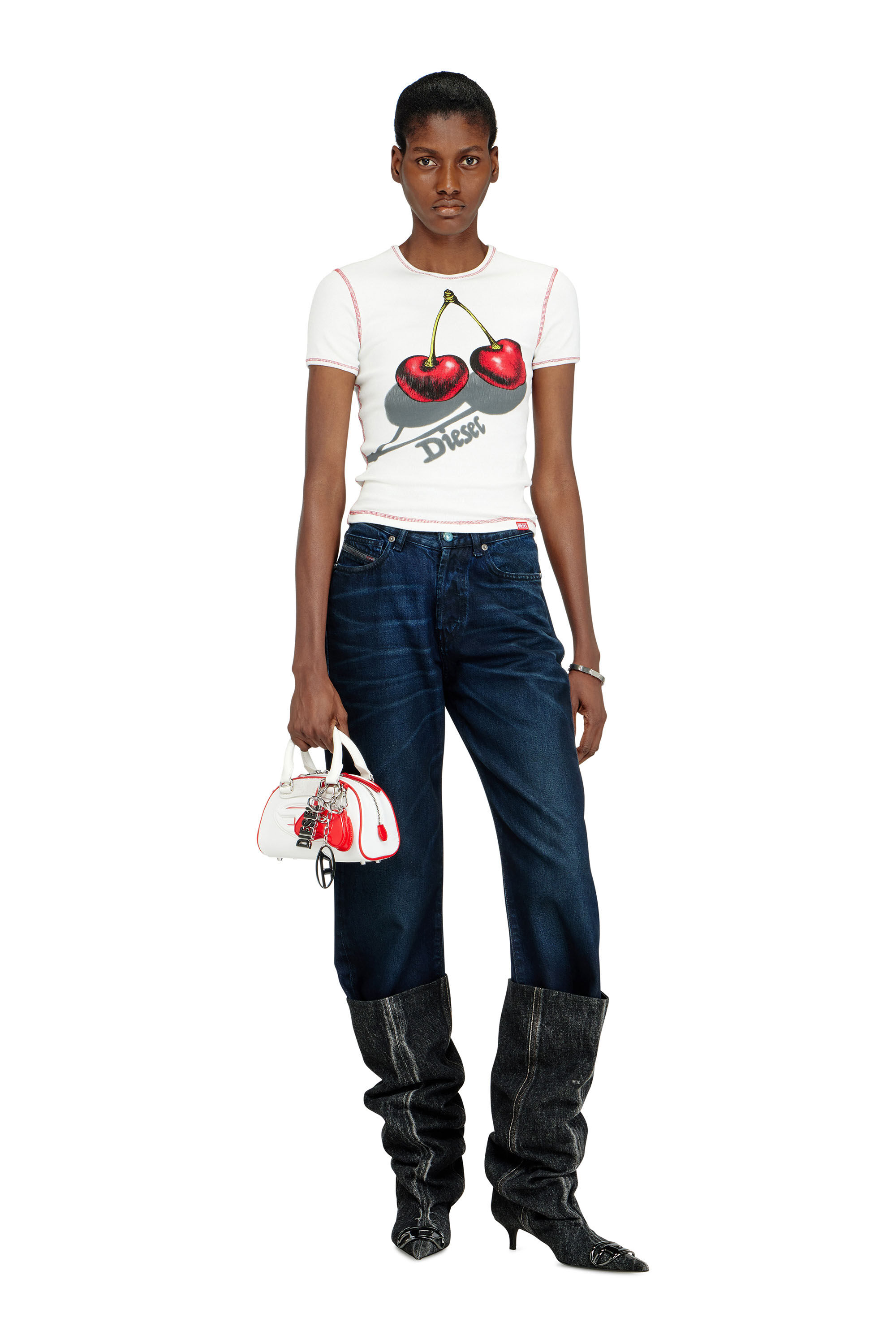 Diesel - SV-T-ELE-CHER, Woman's Slim cotton T-shirt with cherry print in White - 1