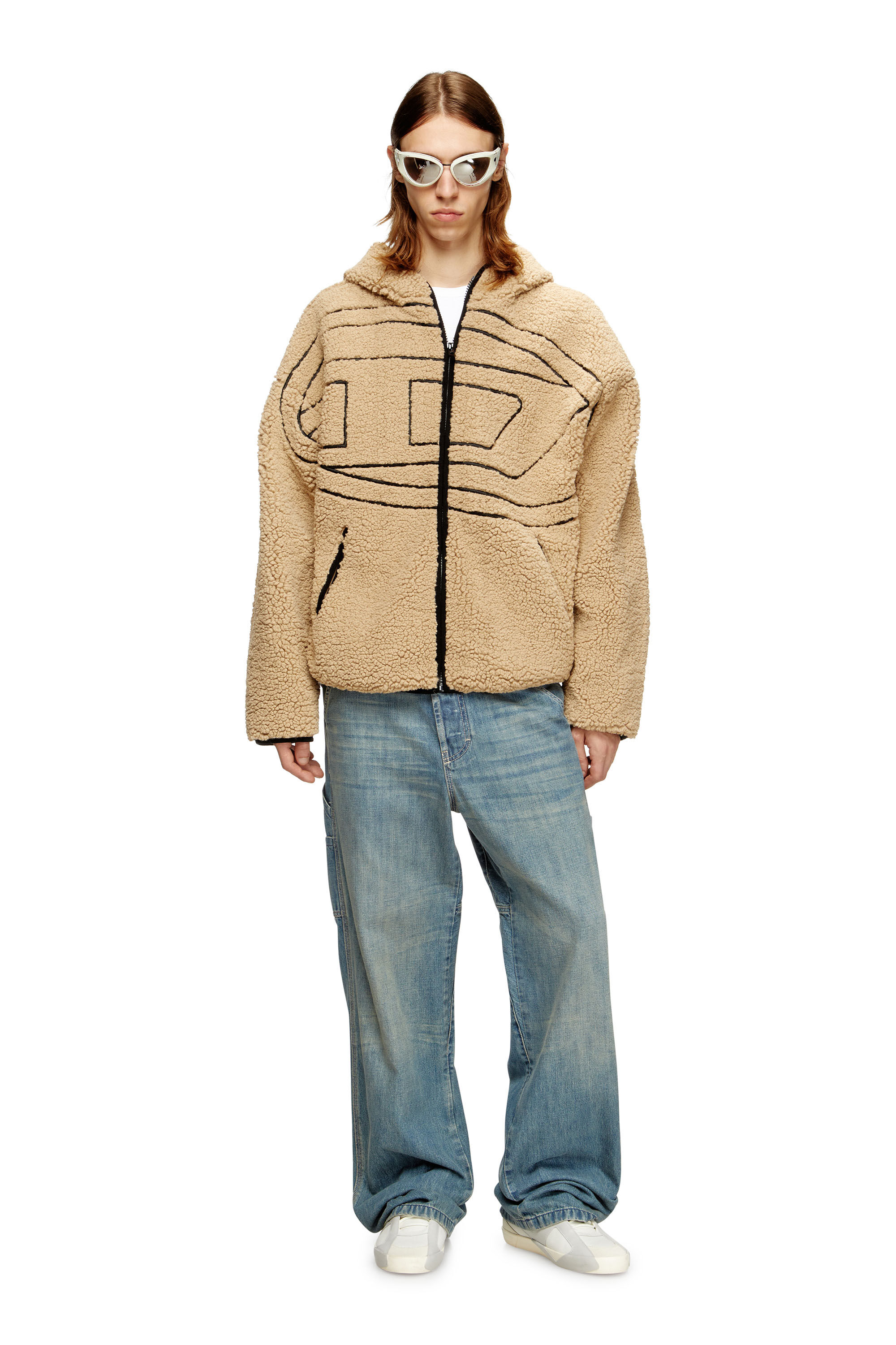 Diesel - S-ZAT, Man's Teddy hoodie sweatshirt in Beige - 1