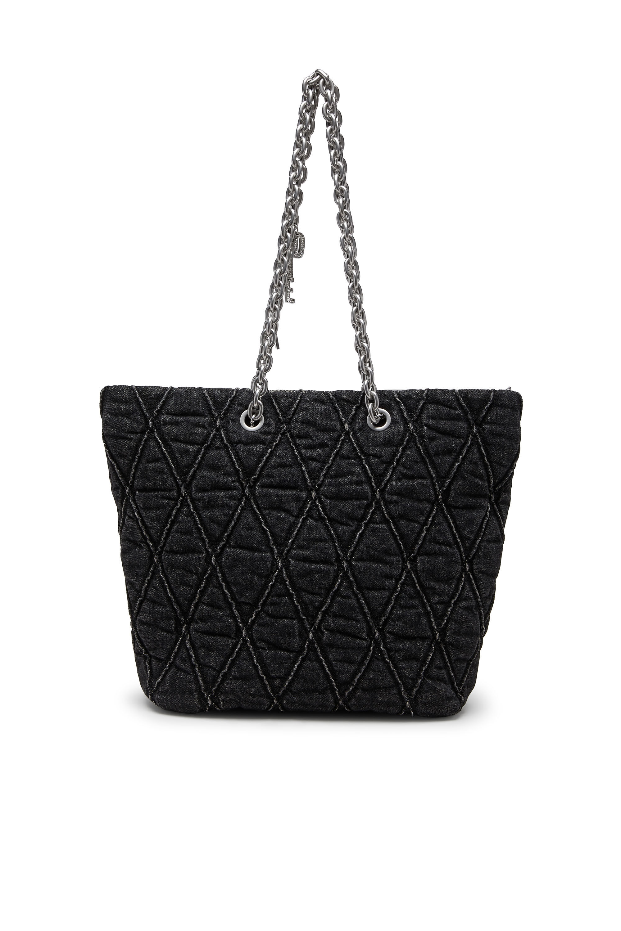 Diesel - CHARM-D SHOPPER M, Woman's Charm-D-Tote bag in treated quilted denim in Black - 3