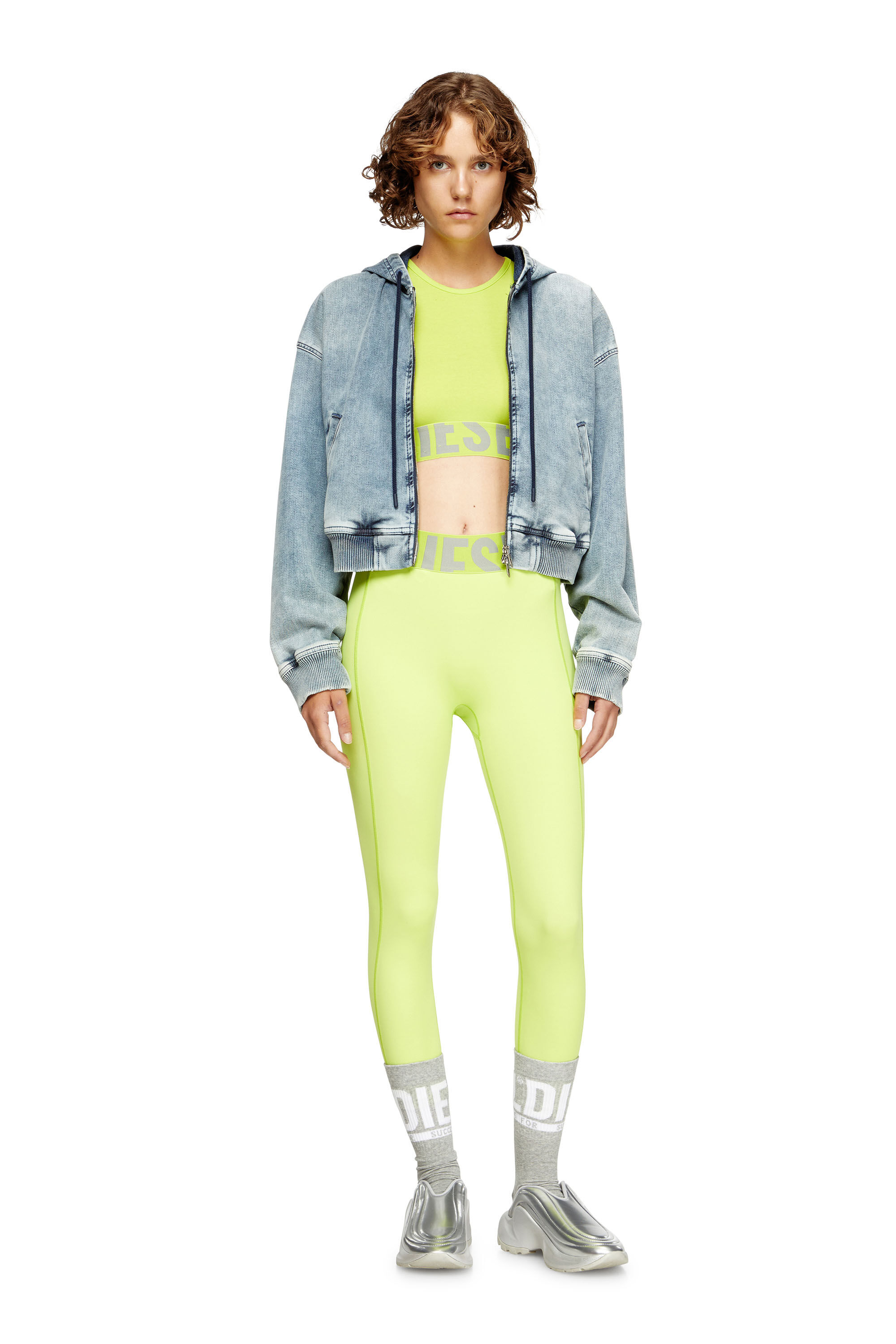 Diesel - ADA-D-POP, Woman's Cropped tank top with cut-off logo in Green Fluo - 6