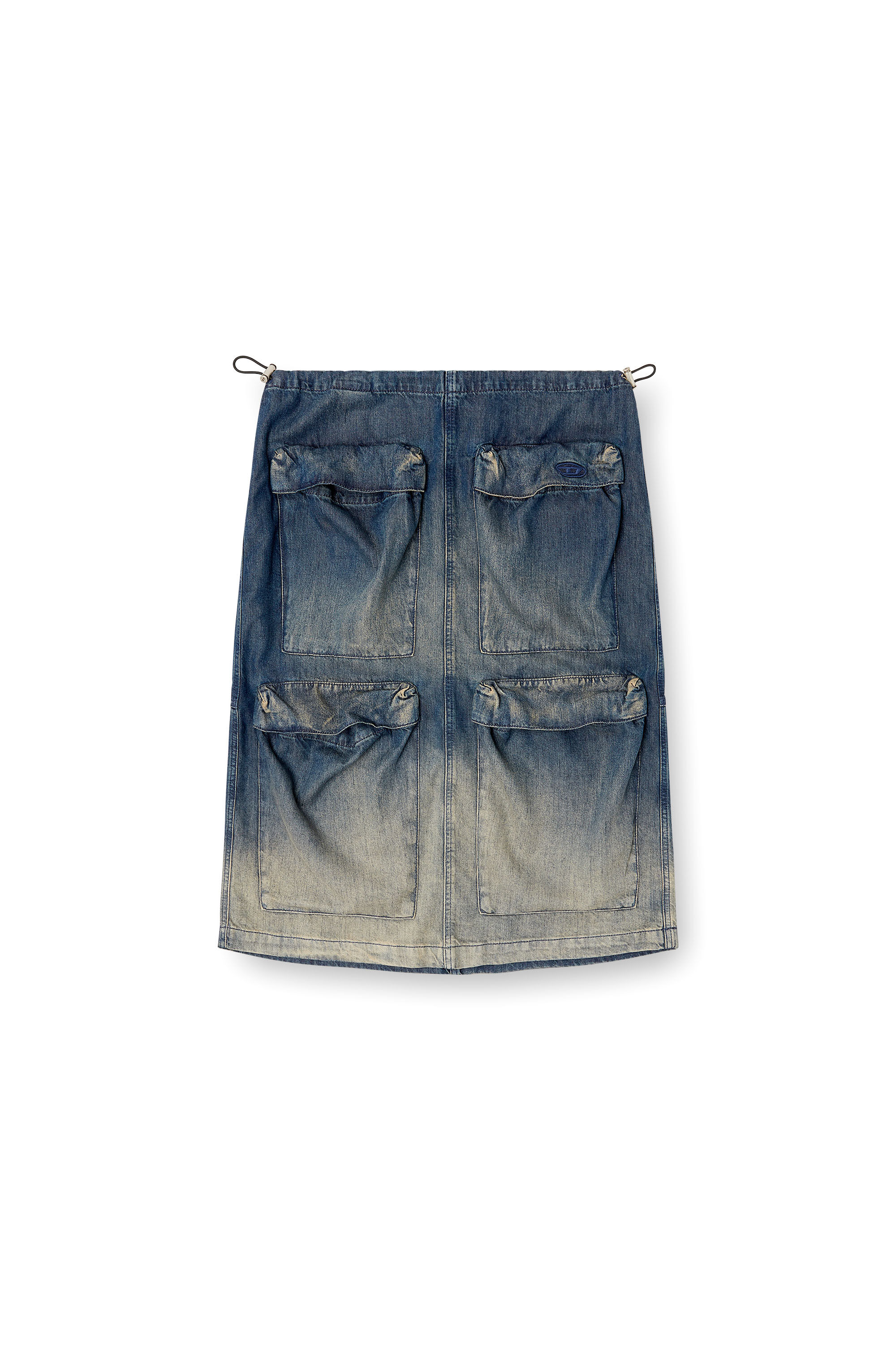 Diesel - DE-MEGI-S, Woman's Midi skirt in gradient fluid denim in Dark Blue - 2