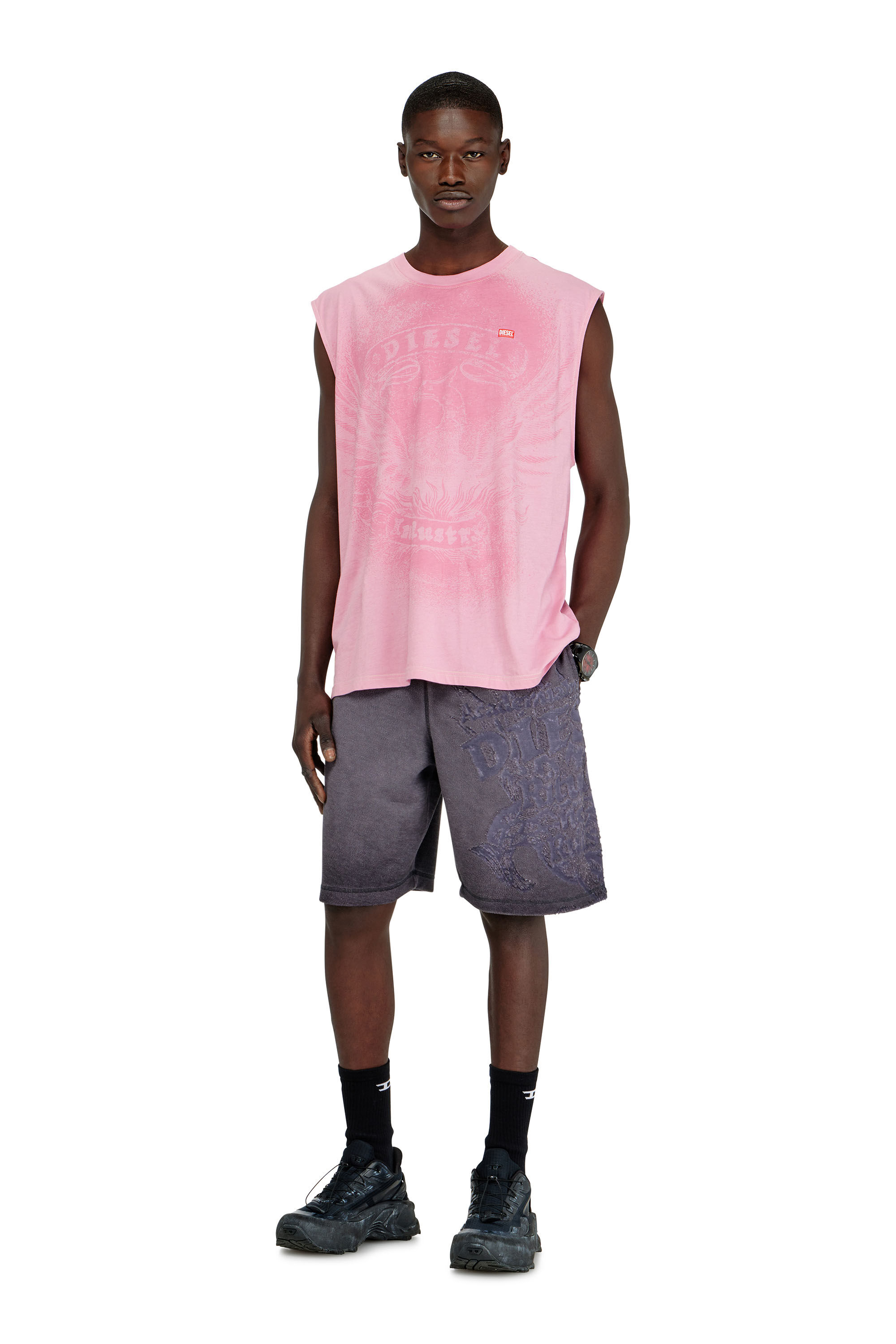 Diesel - T-BOXT-SL-NOTCH, Man's Sleeveless top in cotton with tonal graphic in Pink - 1