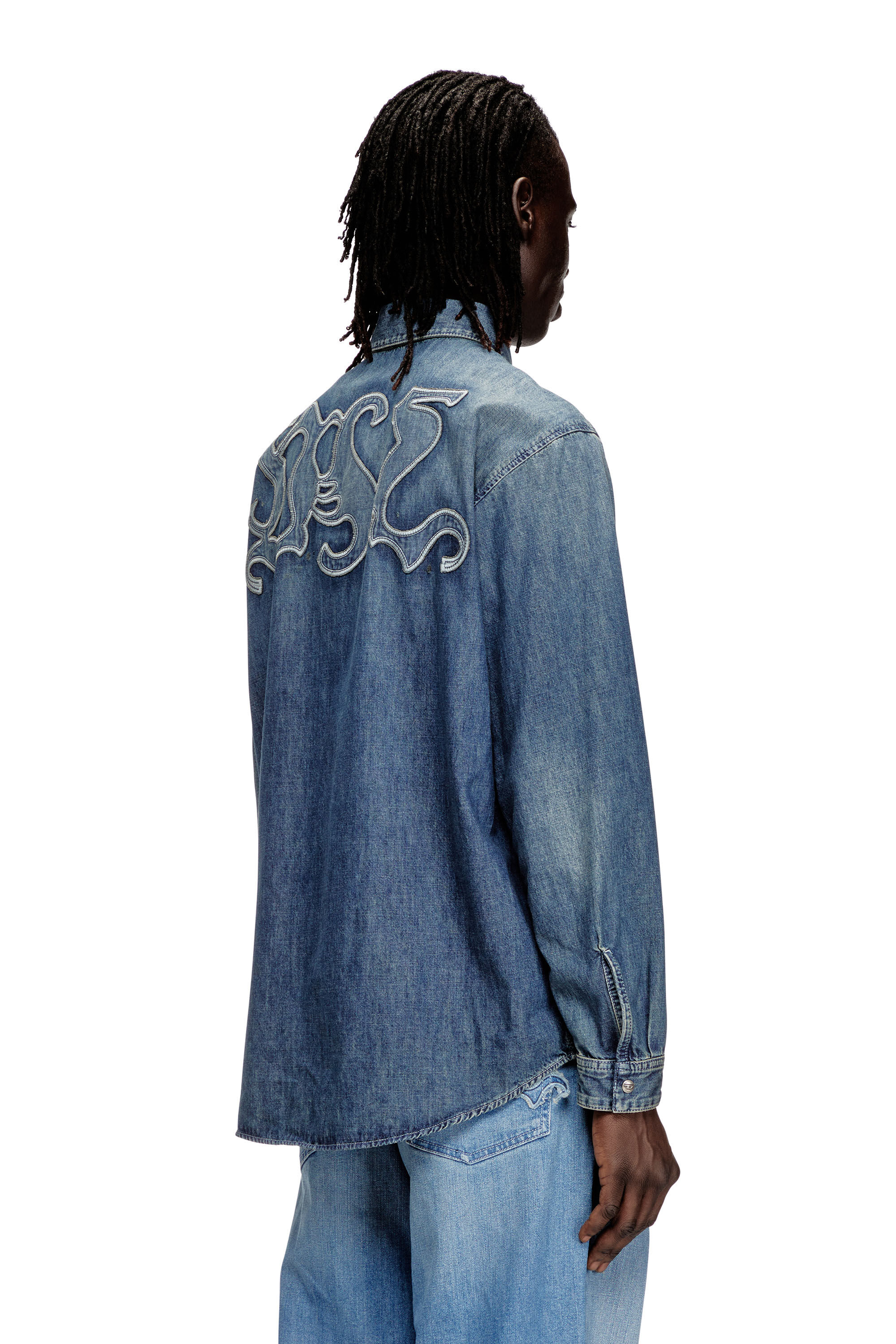 Diesel - D-SIMPLY-S15, Man's Denim shirt with back embroidery in Blue - 4
