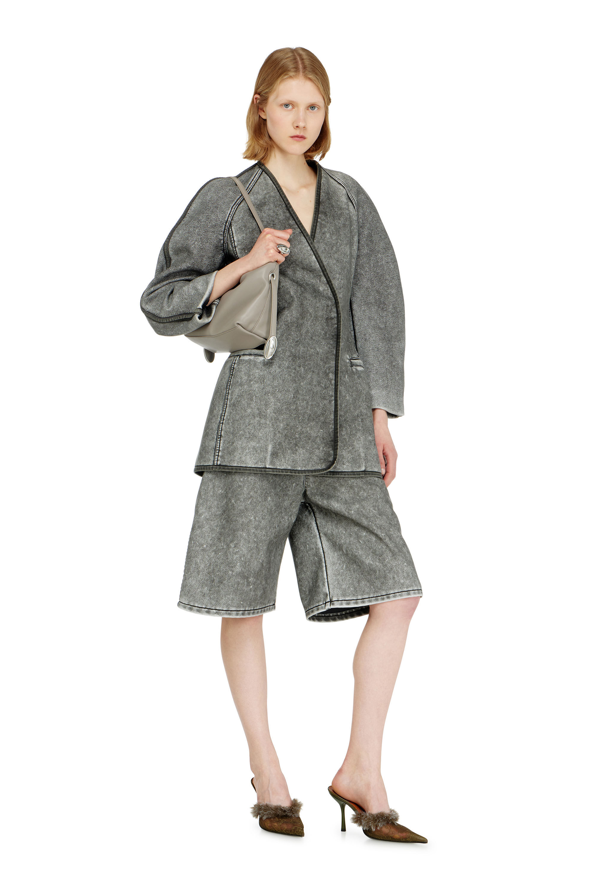 Diesel - P-ARLOR, Woman's Bermuda shorts in PU in Grey - 1