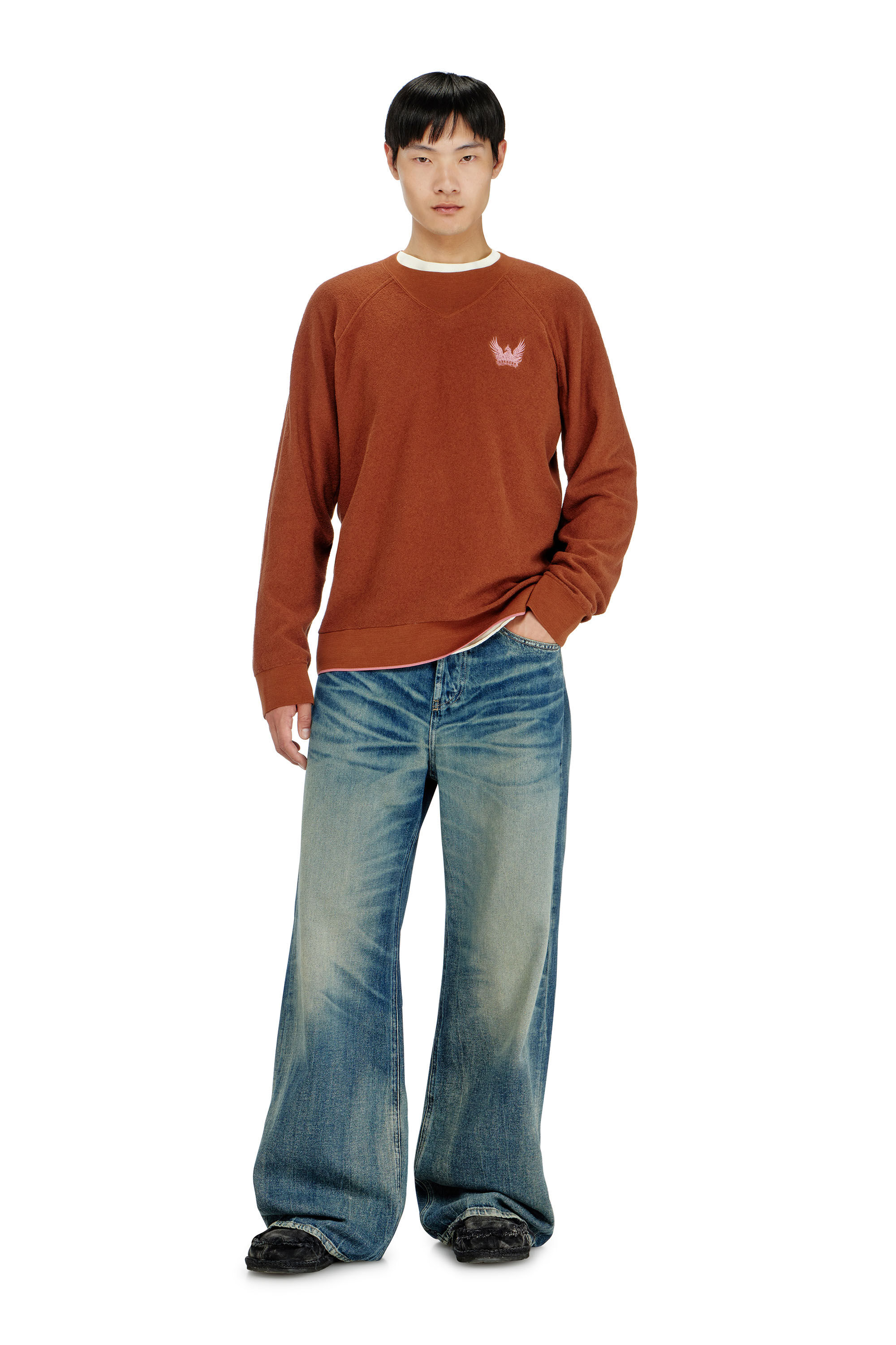 Diesel - K-RALFS, Man's Boucl&eacute; jumper with Phoenix embroidery in Brown - 1