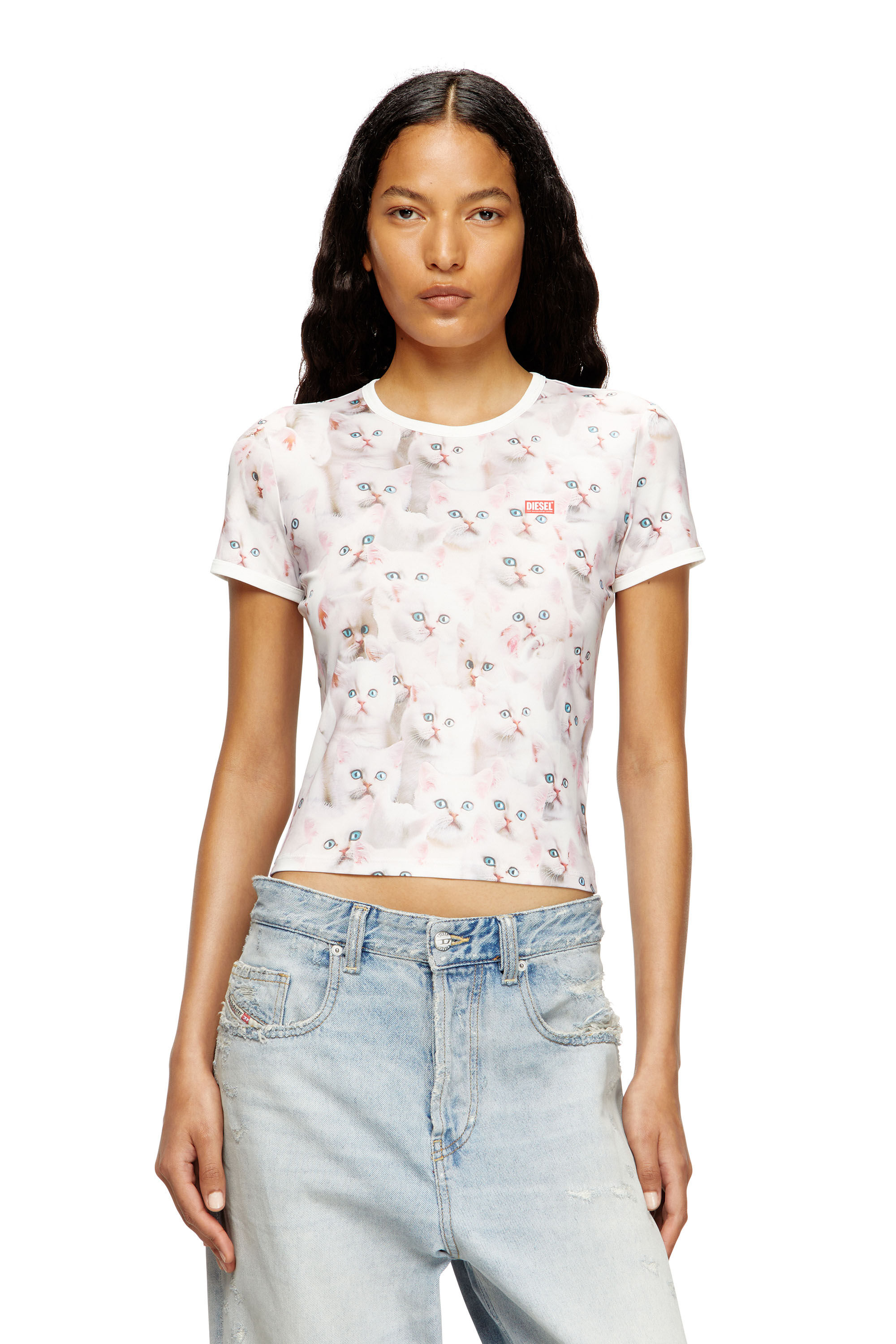 Diesel - T-UNCLAU, Woman's Jersey top with all-over print in White - 3