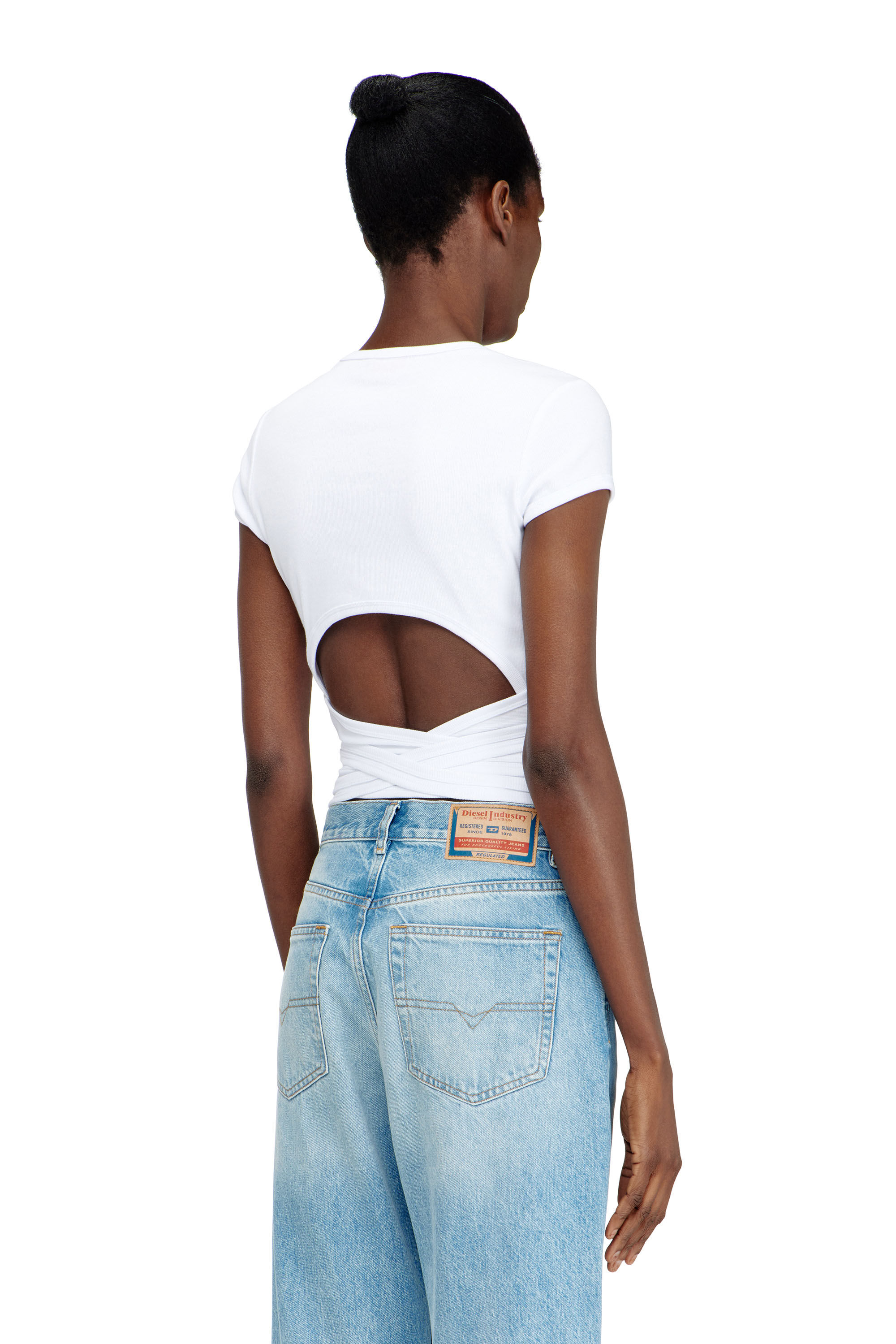 Diesel - T-BUNNY-TAIL-S1, Woman's Ribbed top with wrap-around laces in White - 4