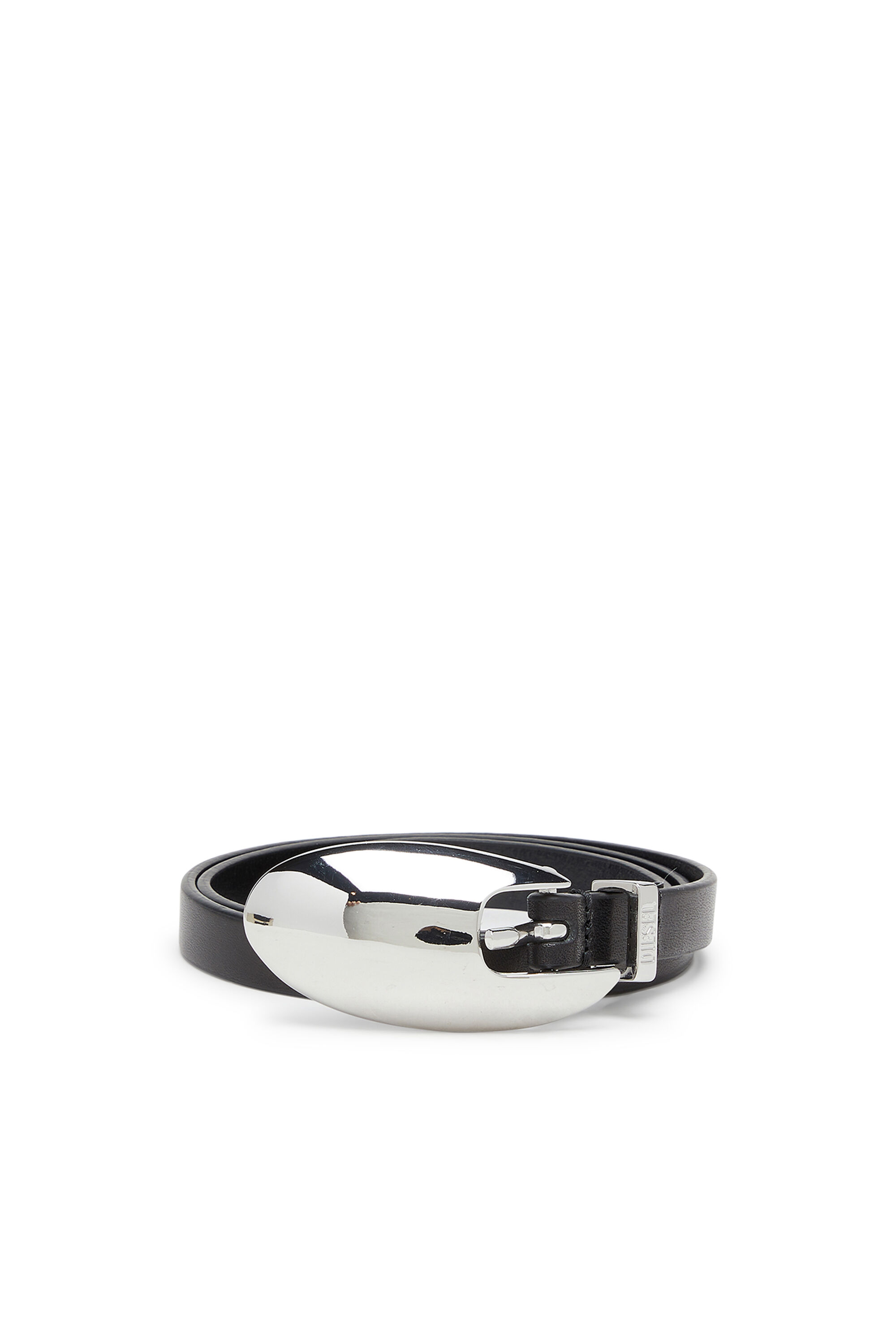 Diesel - B-ROP 15, Woman's 1.5cm slim leather belt with sculptural buckle in Black - 1