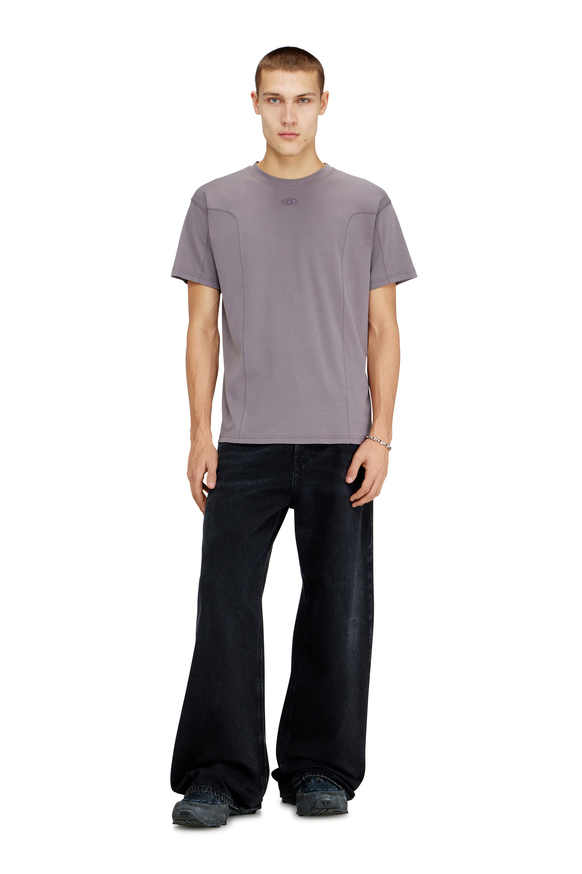 Diesel - T-NORM-INT, Man's Short-sleeve T-shirt with panels in Grey - 1