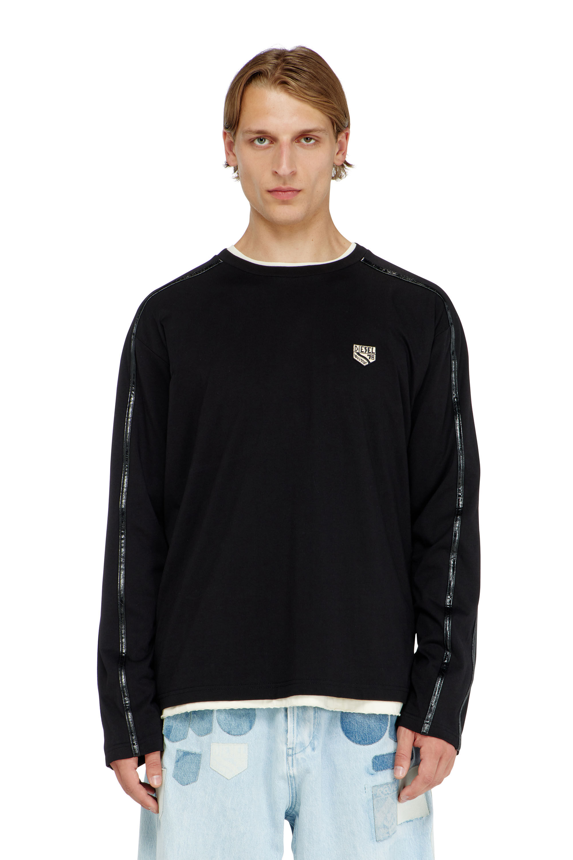 Diesel - T-NORM-LS-FL, Man's Long-sleeve T-shirt with tonal trims in Black - 3