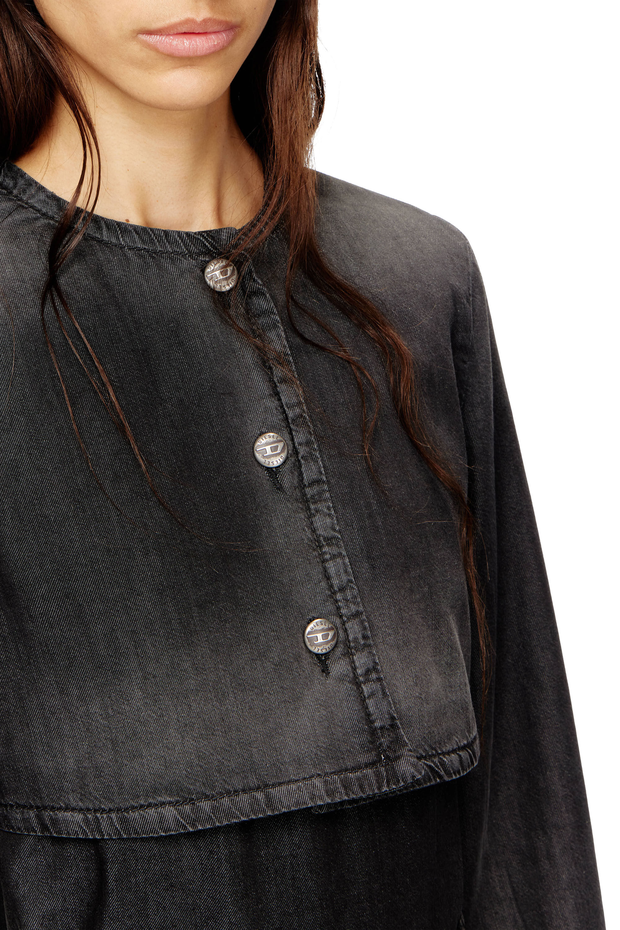 Diesel - DE-TERRI-S, Woman's Cropped jacket in lightweight denim in Black - 5