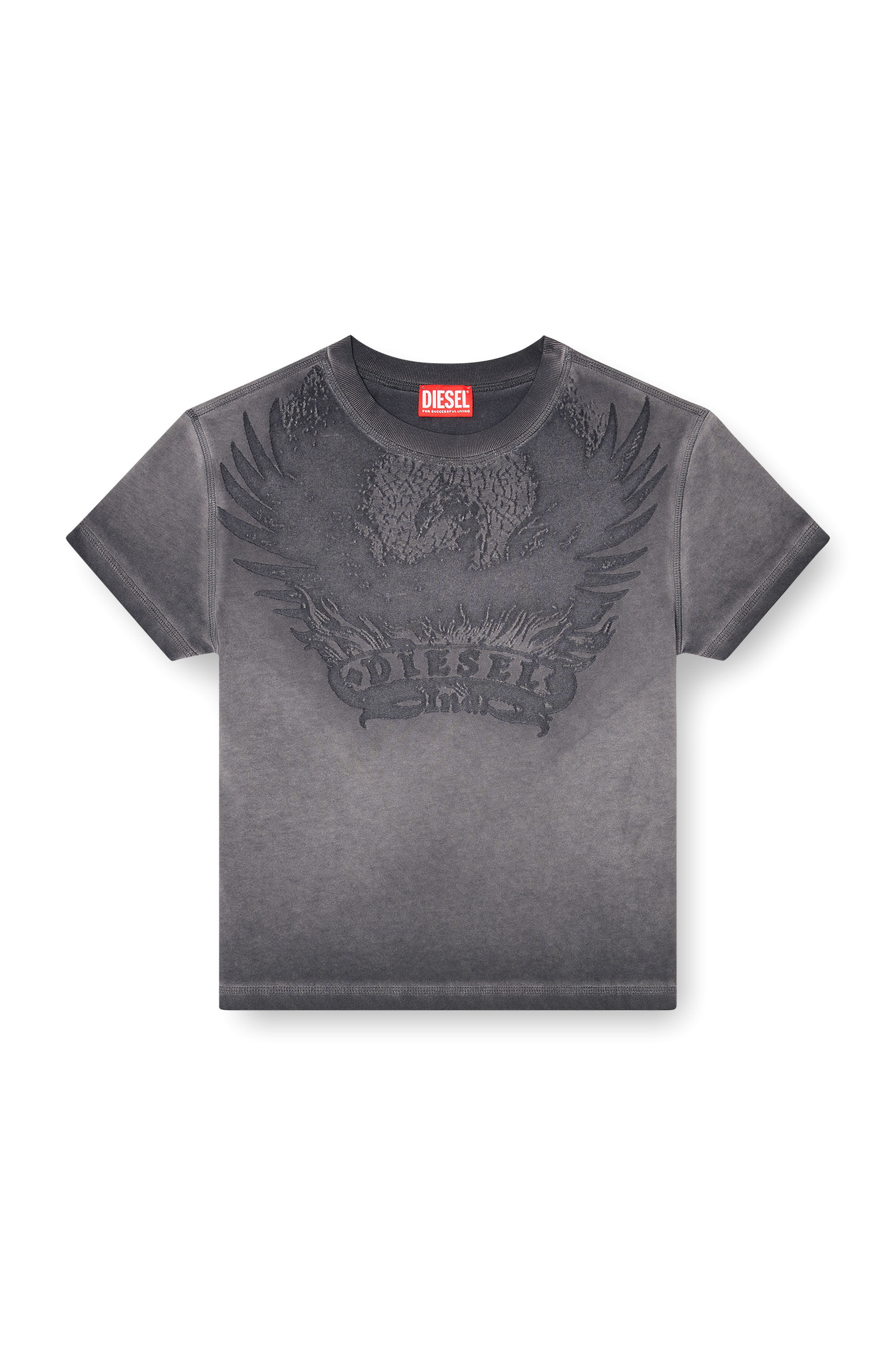 Diesel - T-ILA-AA7, Woman's Slim T-shirt with d&eacute;vor&eacute; Phoenix in Dark grey - 2