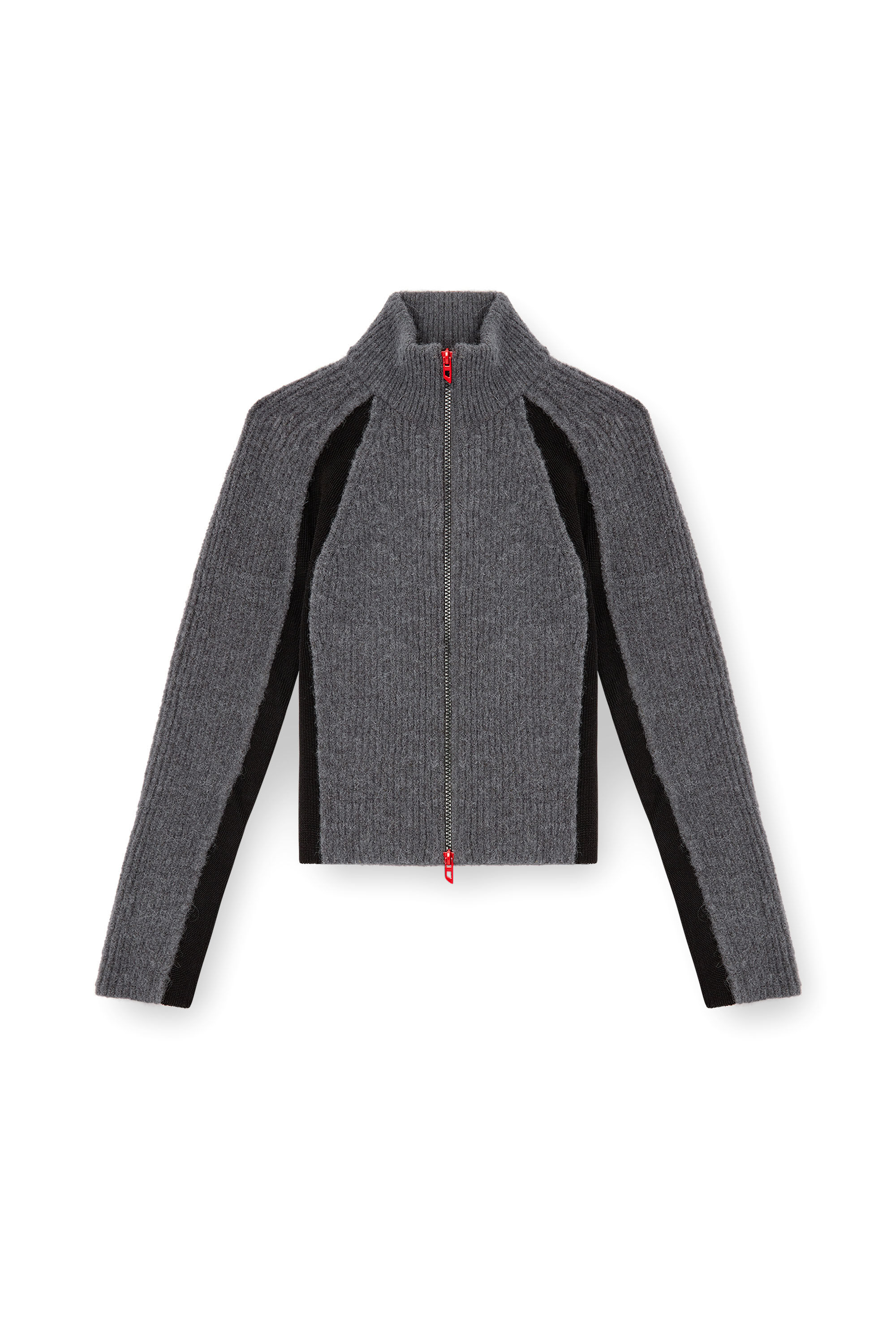 Diesel - M-LOUISE, Woman's Alpaca-blend cardigan with contrast inserts in Grey - 2