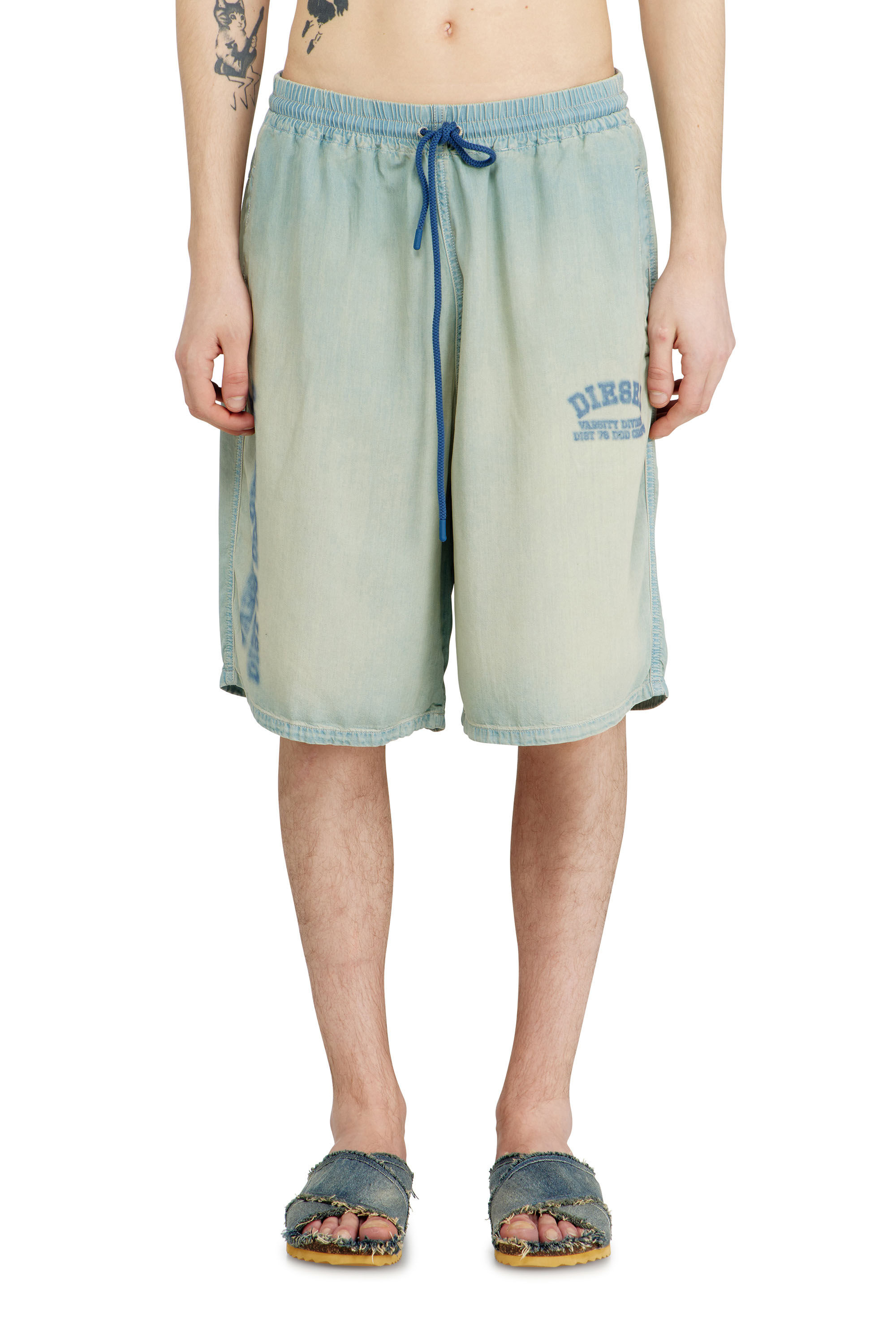 Diesel - D-ENIMOS-SHORT-S2, Unisex's Shorts in fluid dirt-effect denim in Light Blue - 3