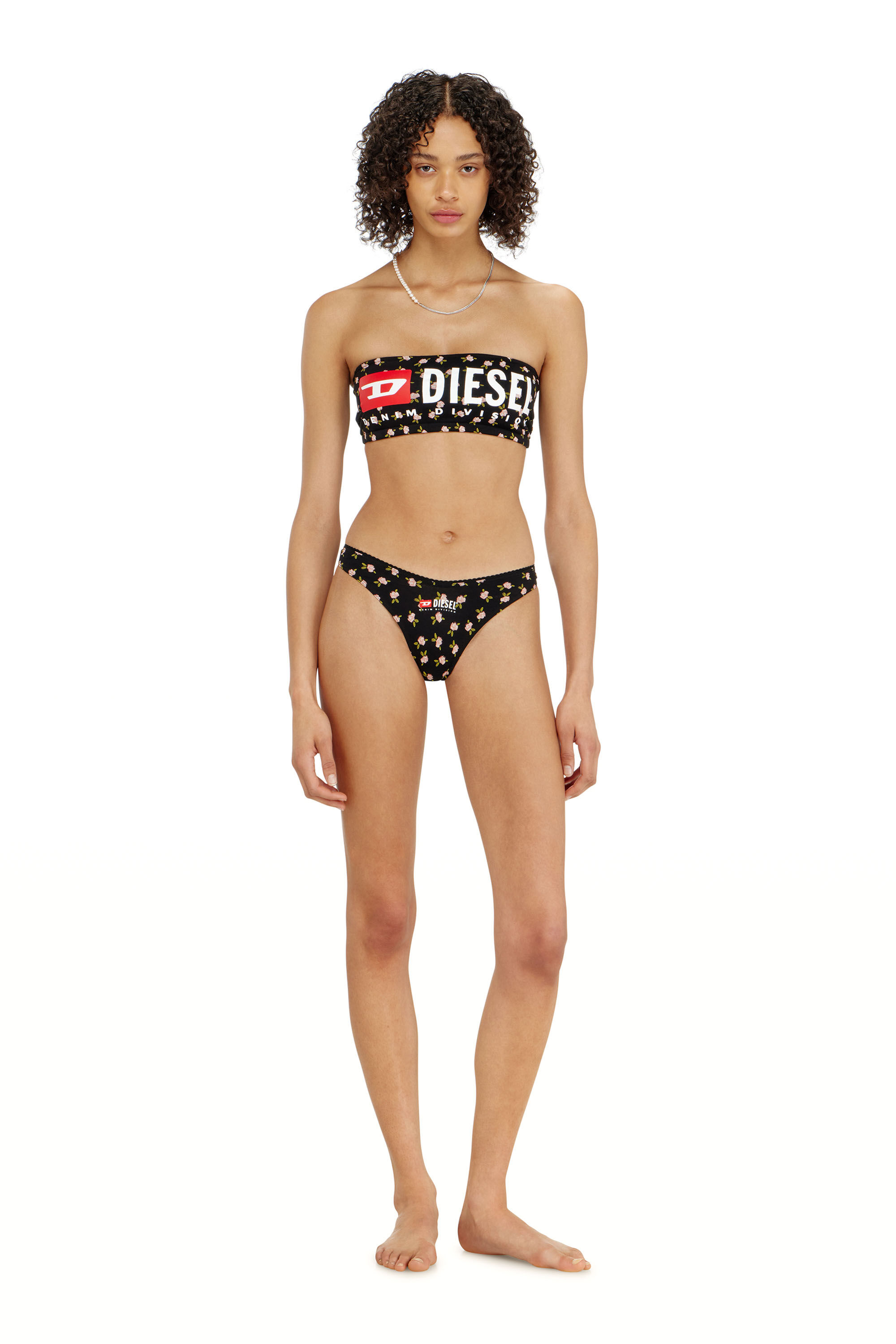 Diesel - MELANIE-C-D-CORE, Woman's Cotton bandeau bra with all-over floral print in Black - 1