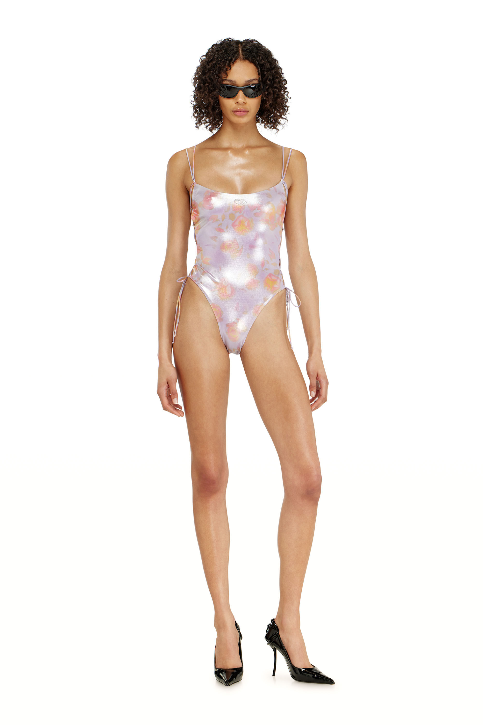 Diesel - REGAN-UTLT, Woman's Floral metallic lace-up swimsuit in Lilac - 2