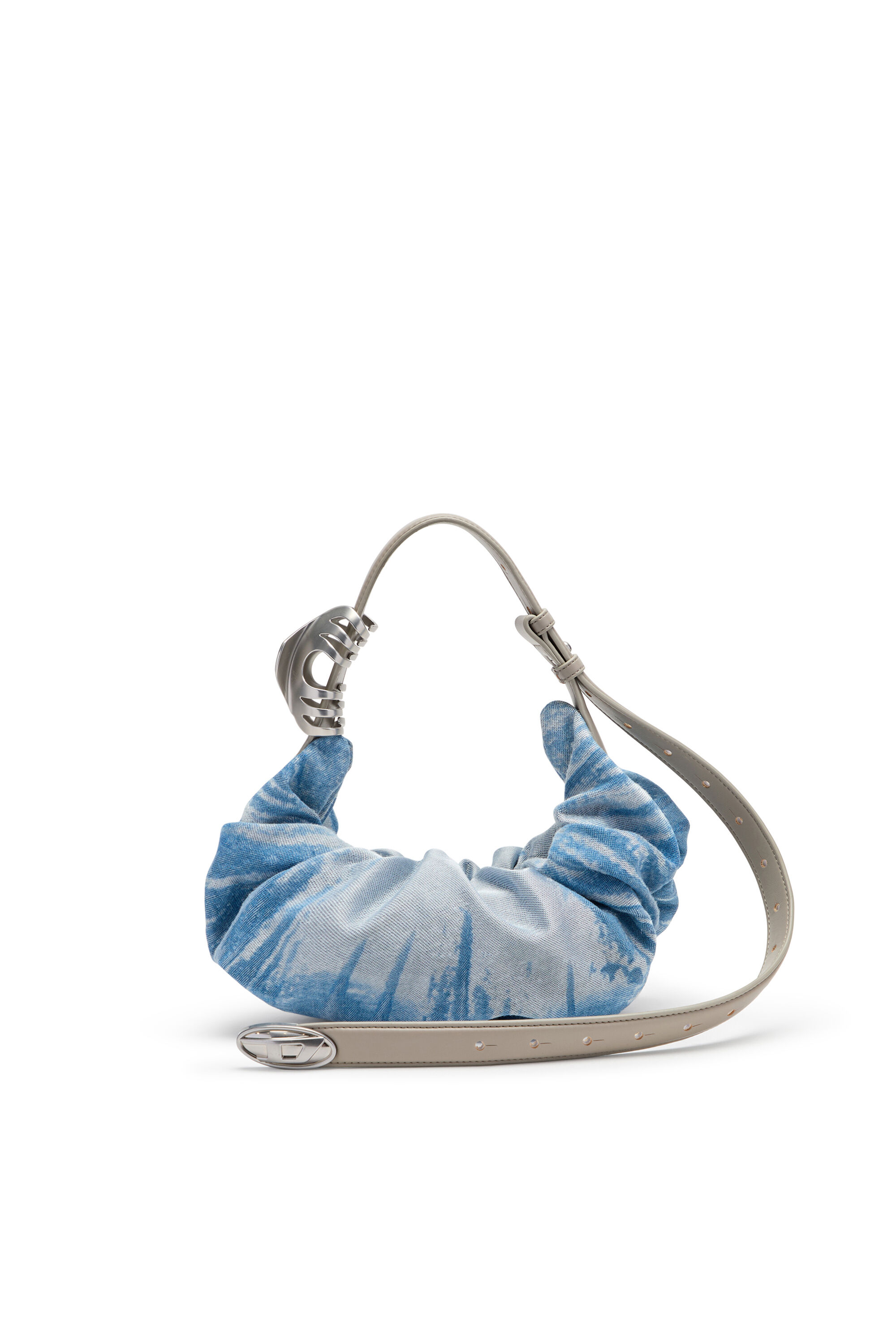 Diesel - GRAB-D HOBO S, Woman's Grab-D-Small scrunched hobo bag in satin denim in Blue - 2