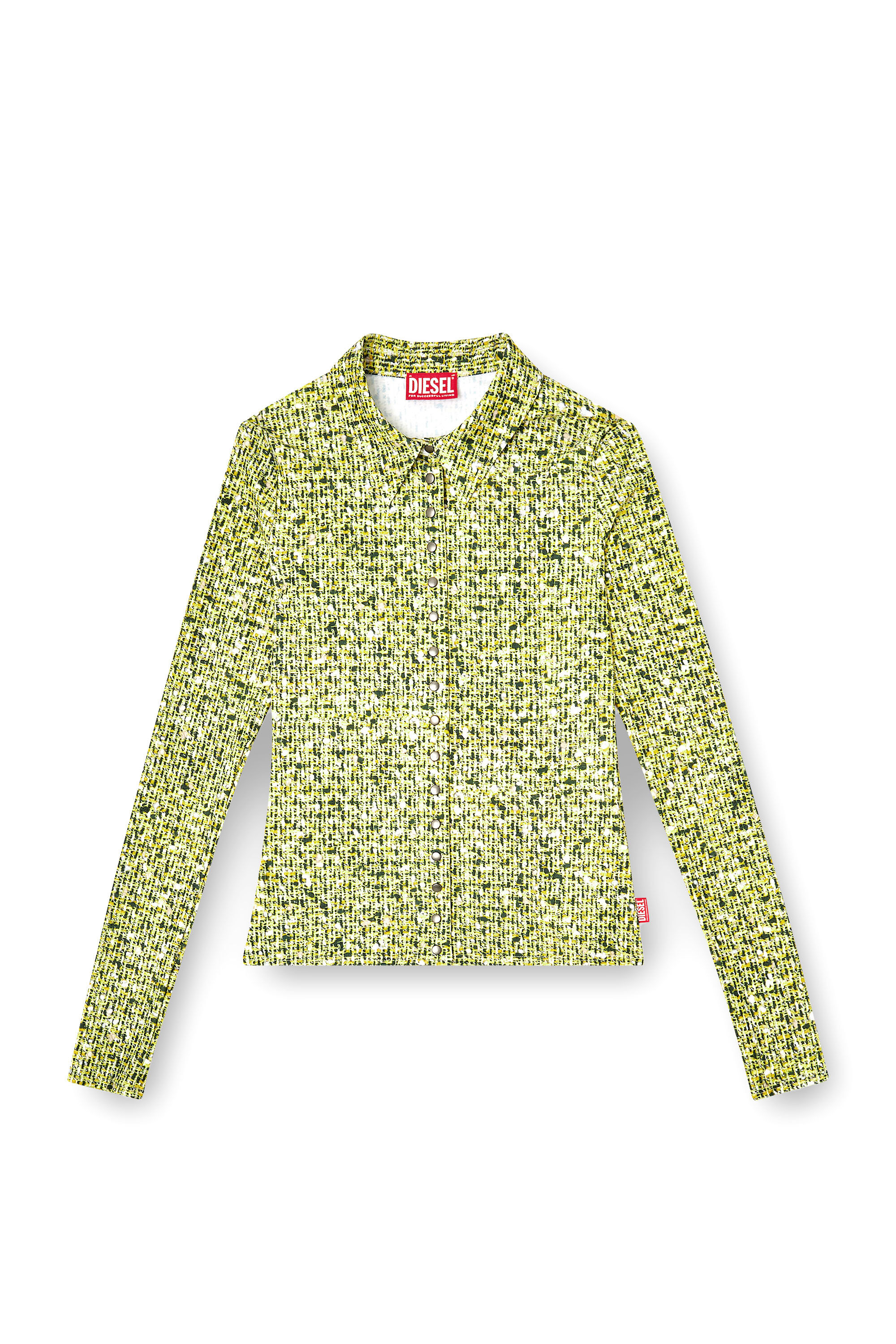 Diesel - C-ELAZ-BC, Woman's Stretch fabric shirt with boucl&eacute; print in Yellow - 2