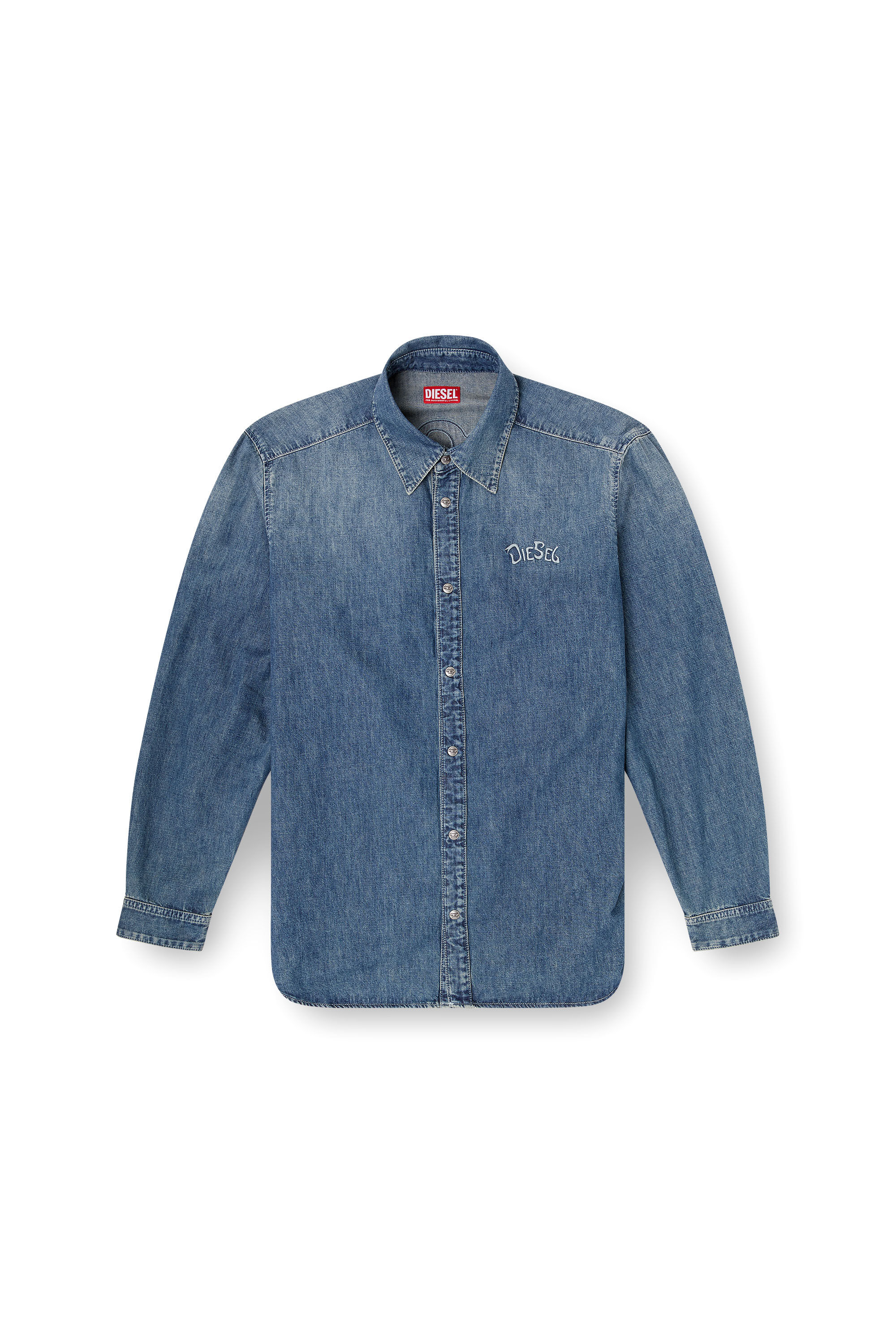Diesel - D-SIMPLY-S15, Man's Denim shirt with back embroidery in Blue - 2