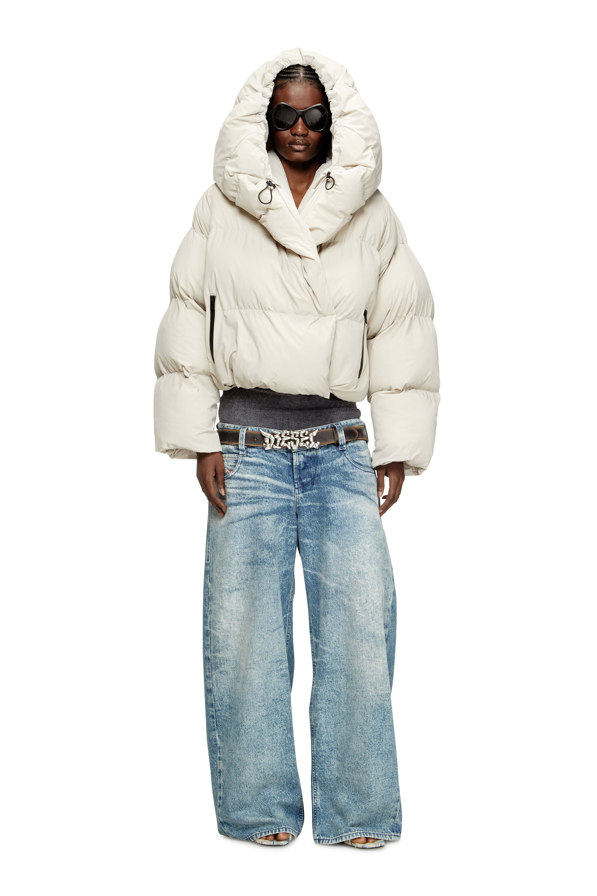 Diesel - W-ILEY-T1, Woman's Wrap puffer in bi-stretch nylon in Beige - 1