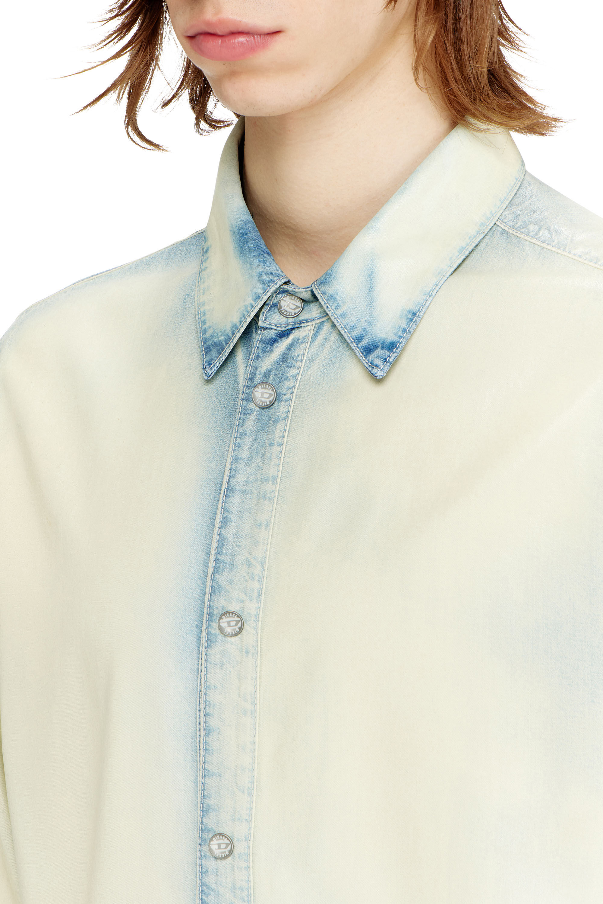 Diesel - D-SYNAR-FSI1, Man's Shirt in fluid X-Ray bleach denim in Light Blue - 5