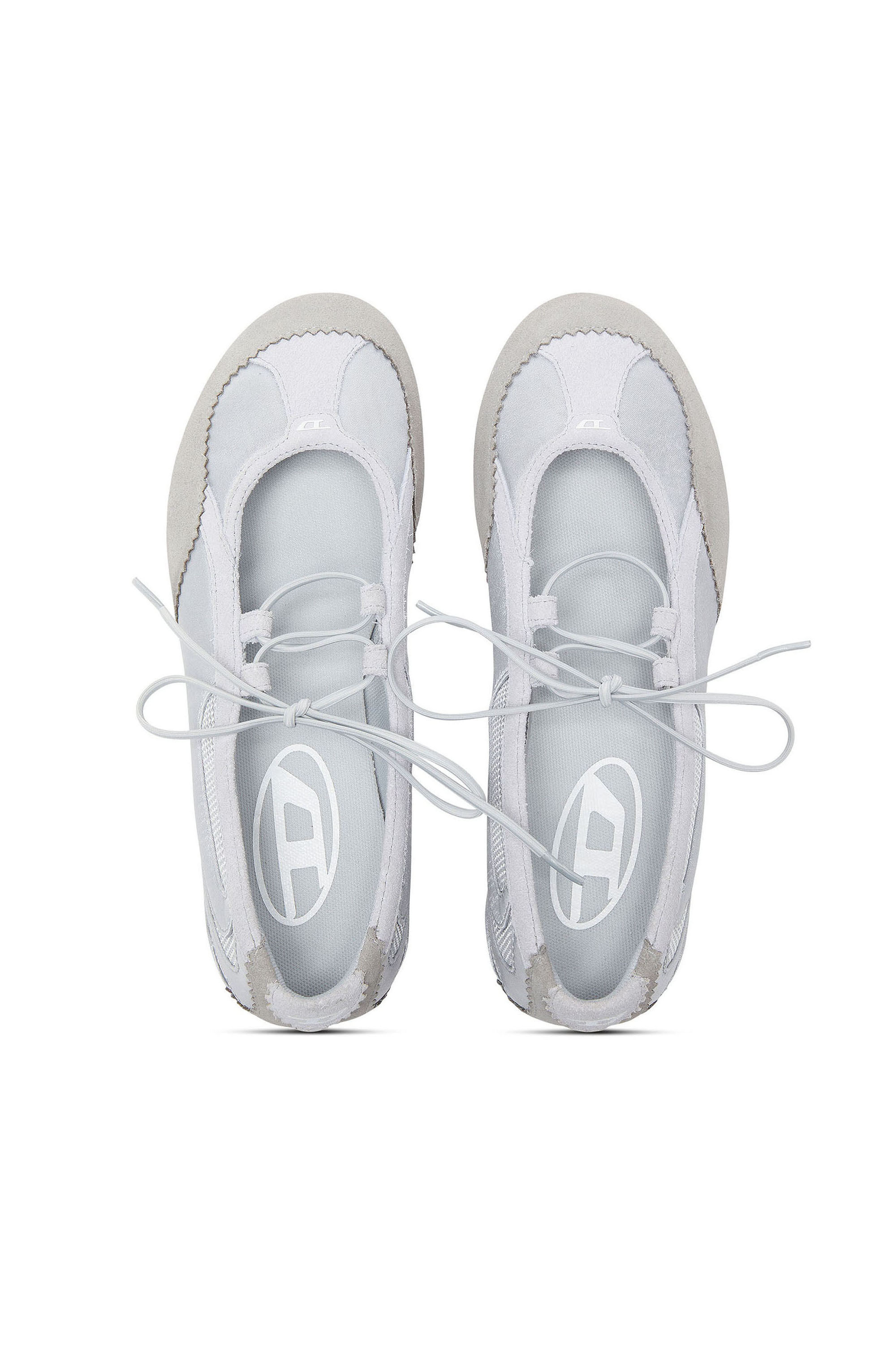 Diesel - D-MILE BALLERINA LACE UP II W, Woman's D-Mile - Ballerina flats in leather and mesh in Light Grey - 4