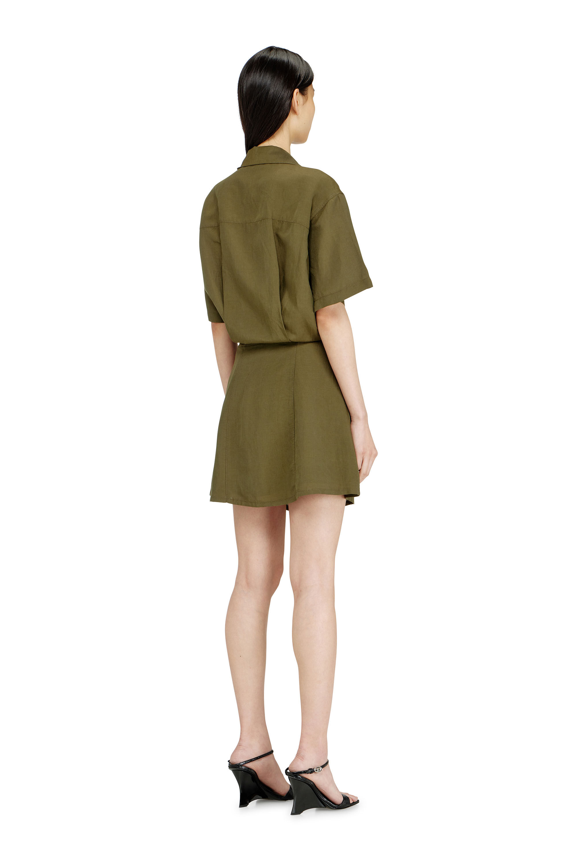 Diesel - D-STALL, Woman's Linen-blend mini dress with waist knot in Military Green - 4