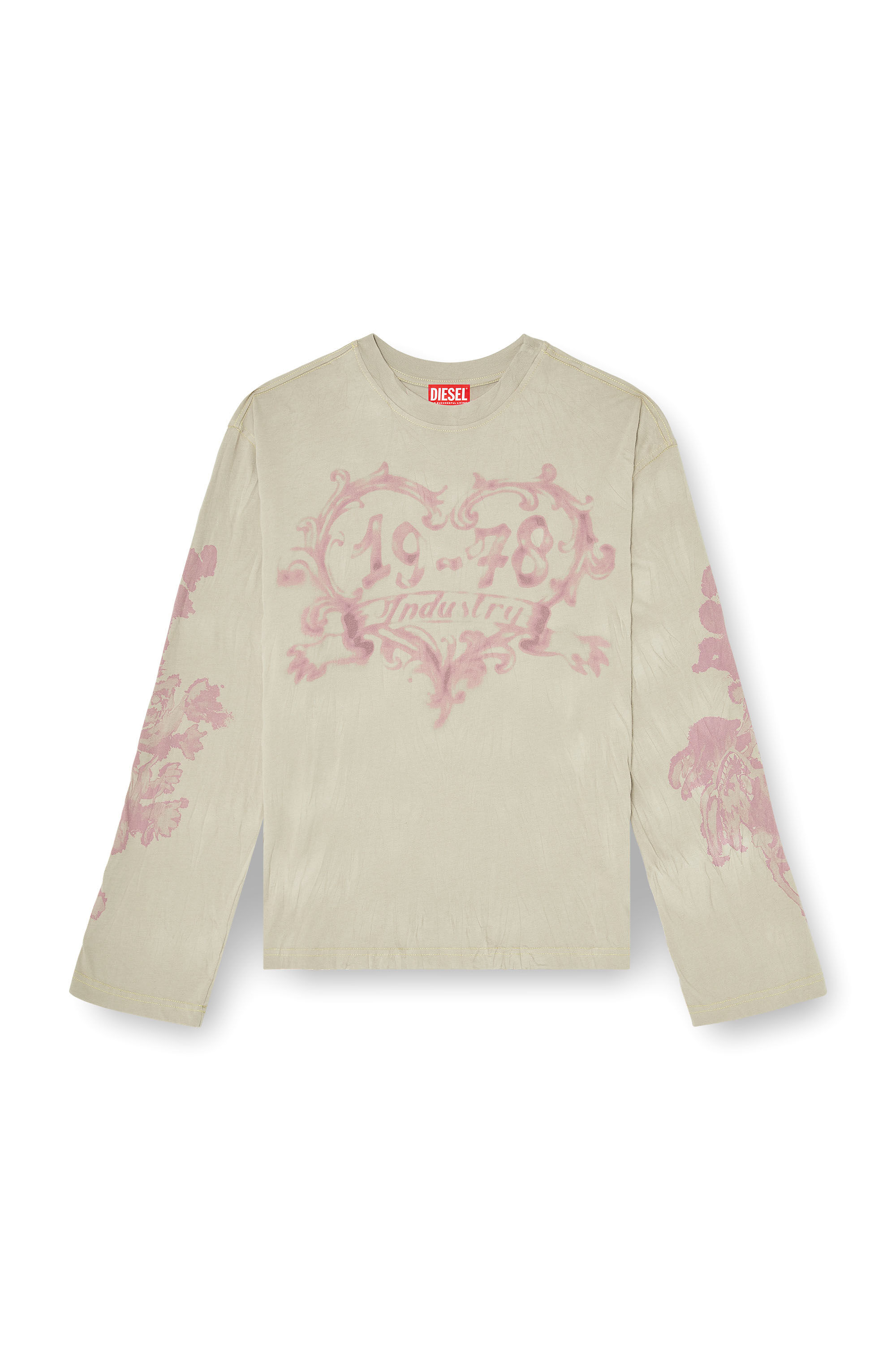 Diesel - T-HILARY-LS-AA1, Woman's Cotton long-sleeve T-shirt with graphic print in Pink/Beige - 2