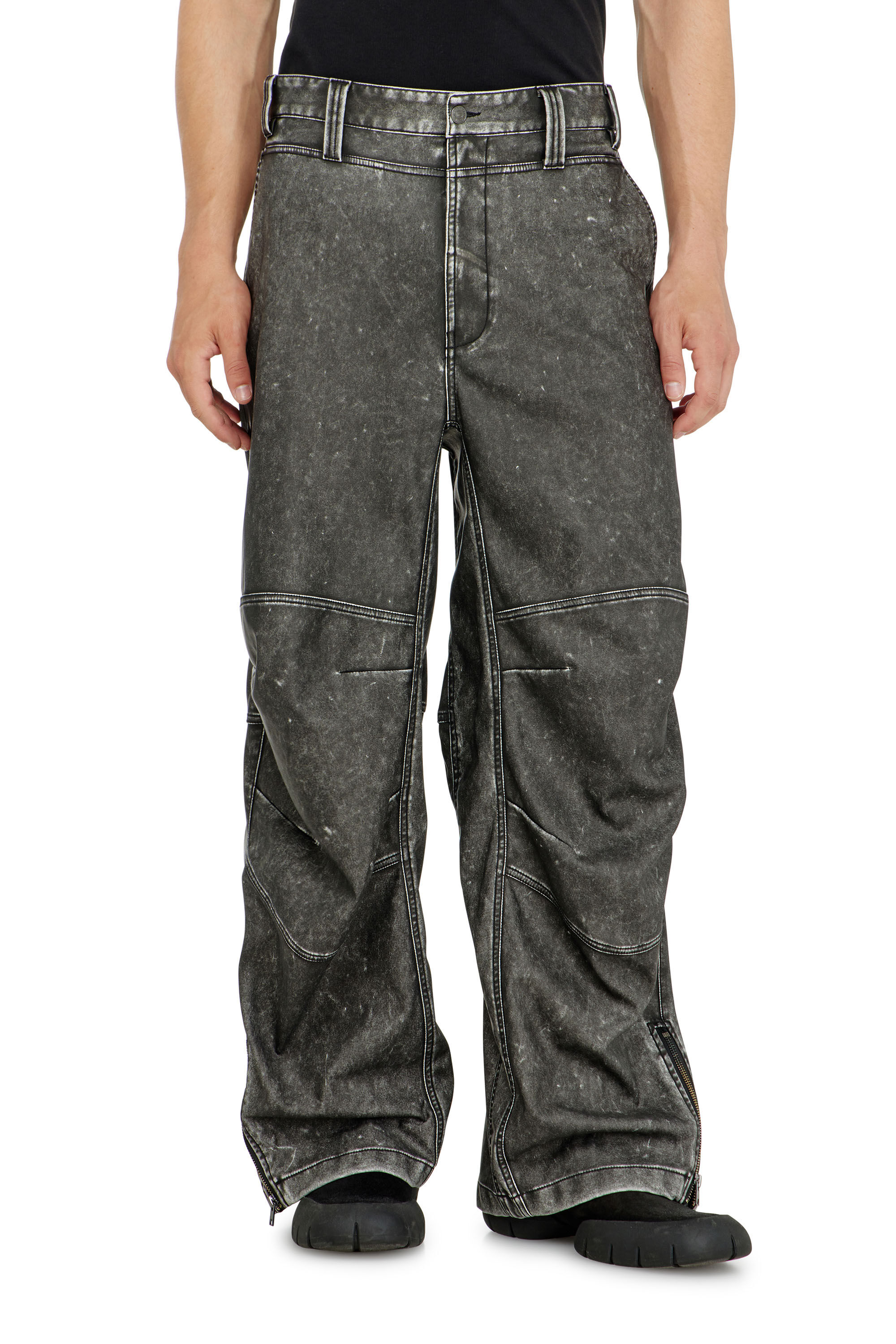 Diesel - P-DELLY-NJCJ, Man's Pants in distressed-effect bonded material in Dark grey - 3