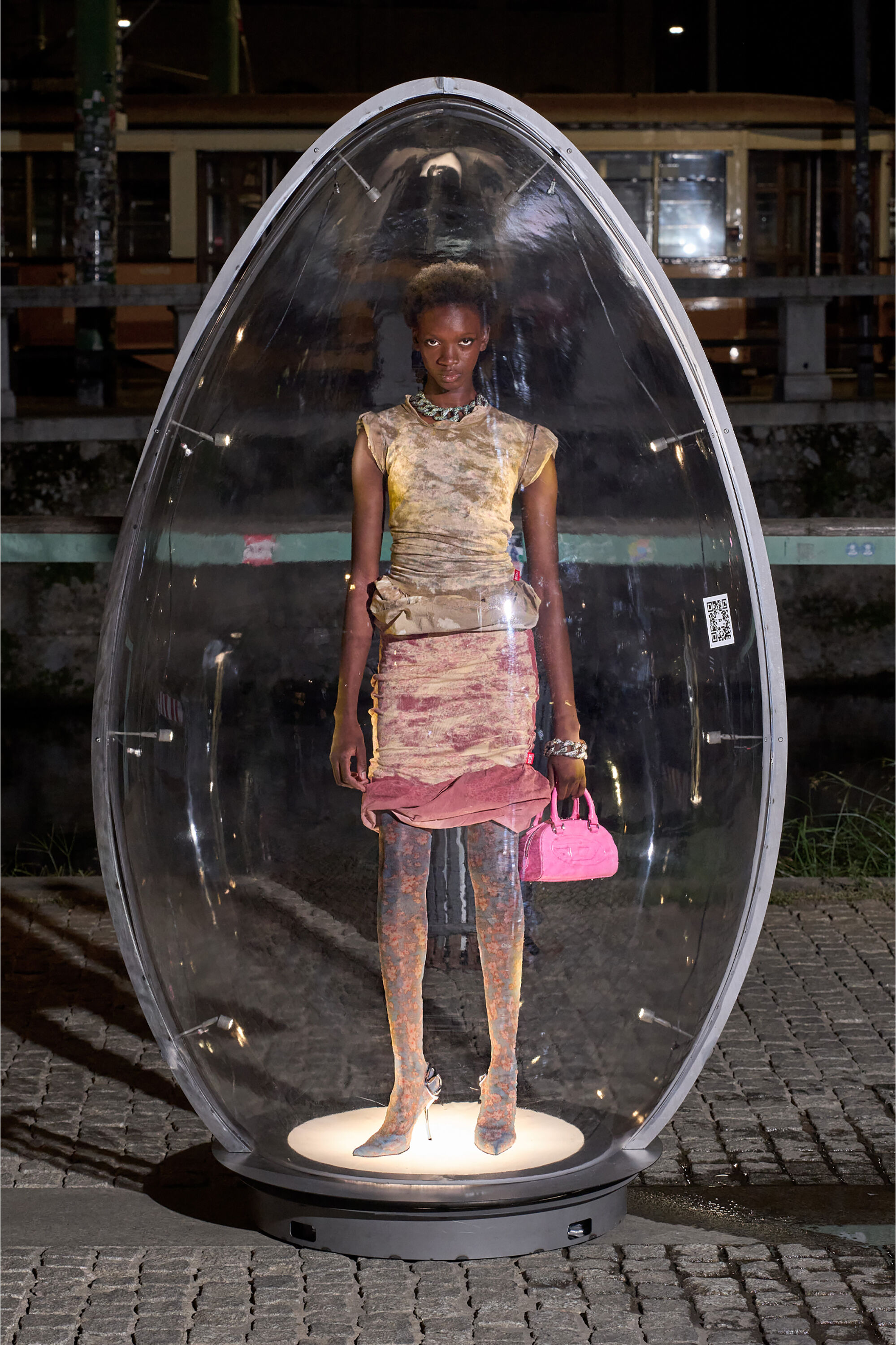 Diesel - O-PALE, Woman's Treated double-layer skirt with puffy hem in Pink - 5