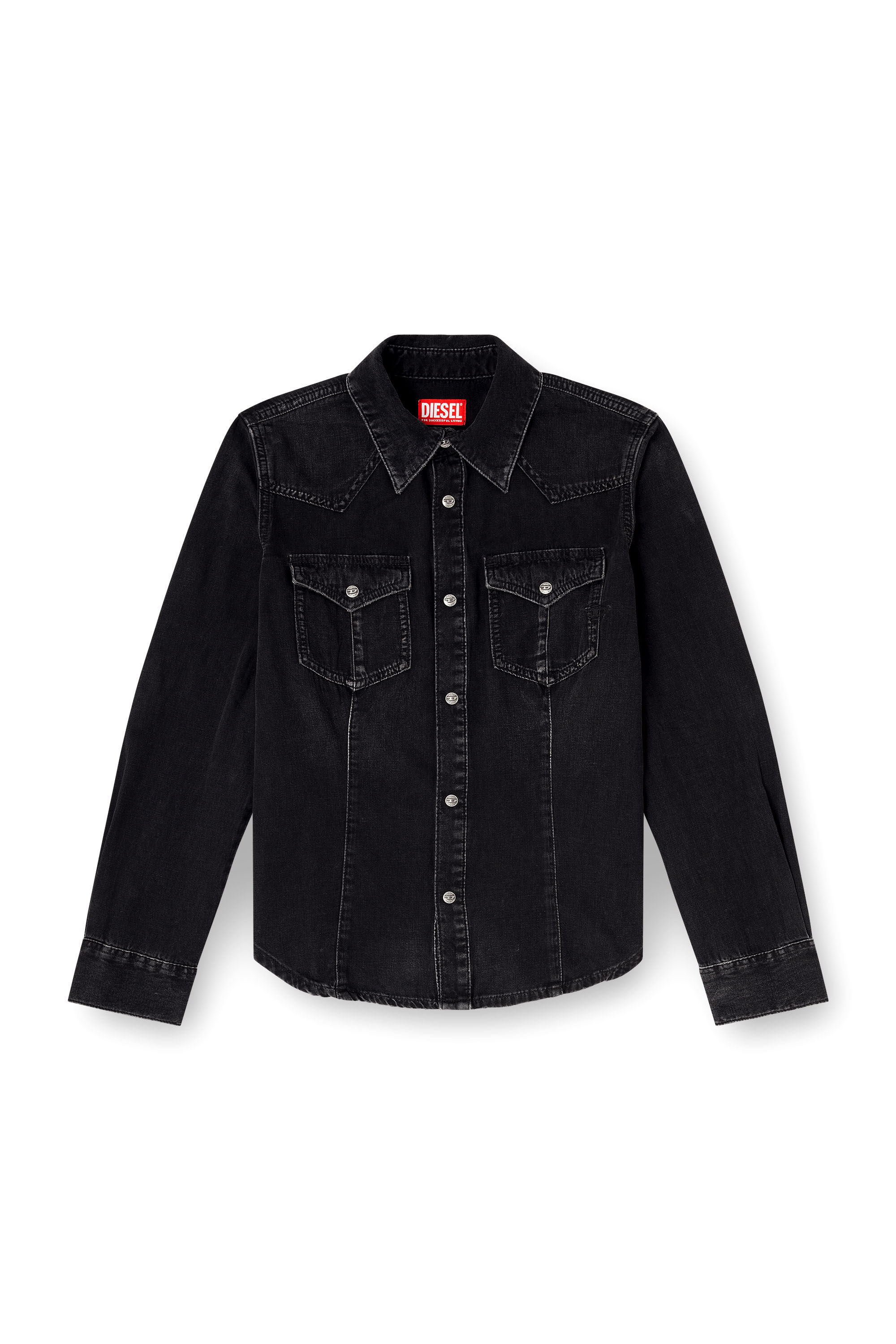 Diesel - DE-WAVES, Woman's Western shirt in treated denim in Black - 2