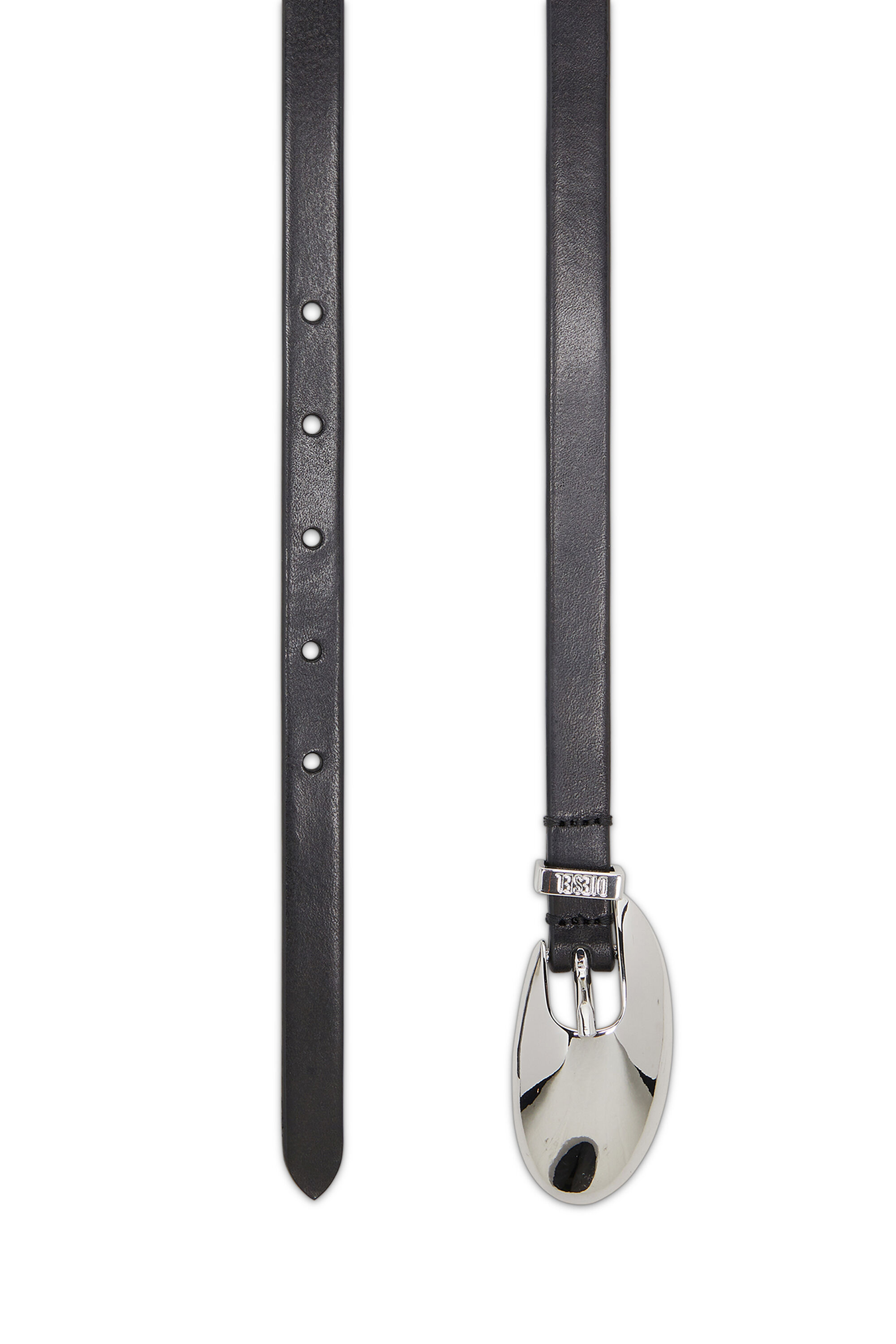 Diesel - B-ROP 15, Woman's 1.5cm slim leather belt with sculptural buckle in Black - 2
