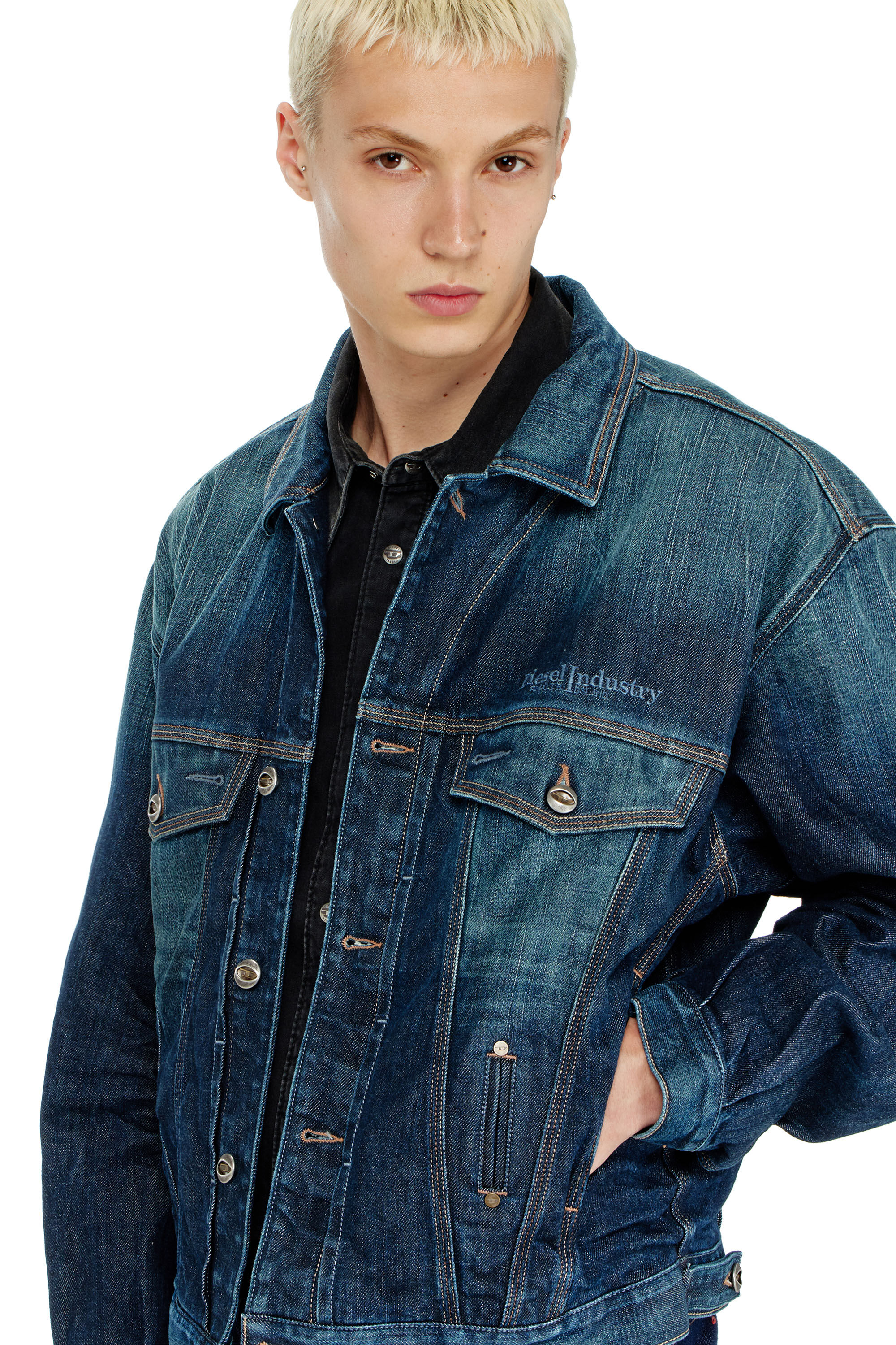 Diesel - D-DENVER-CL, Unisex's Trucker jacket in selvedge denim in Medium blue - 5
