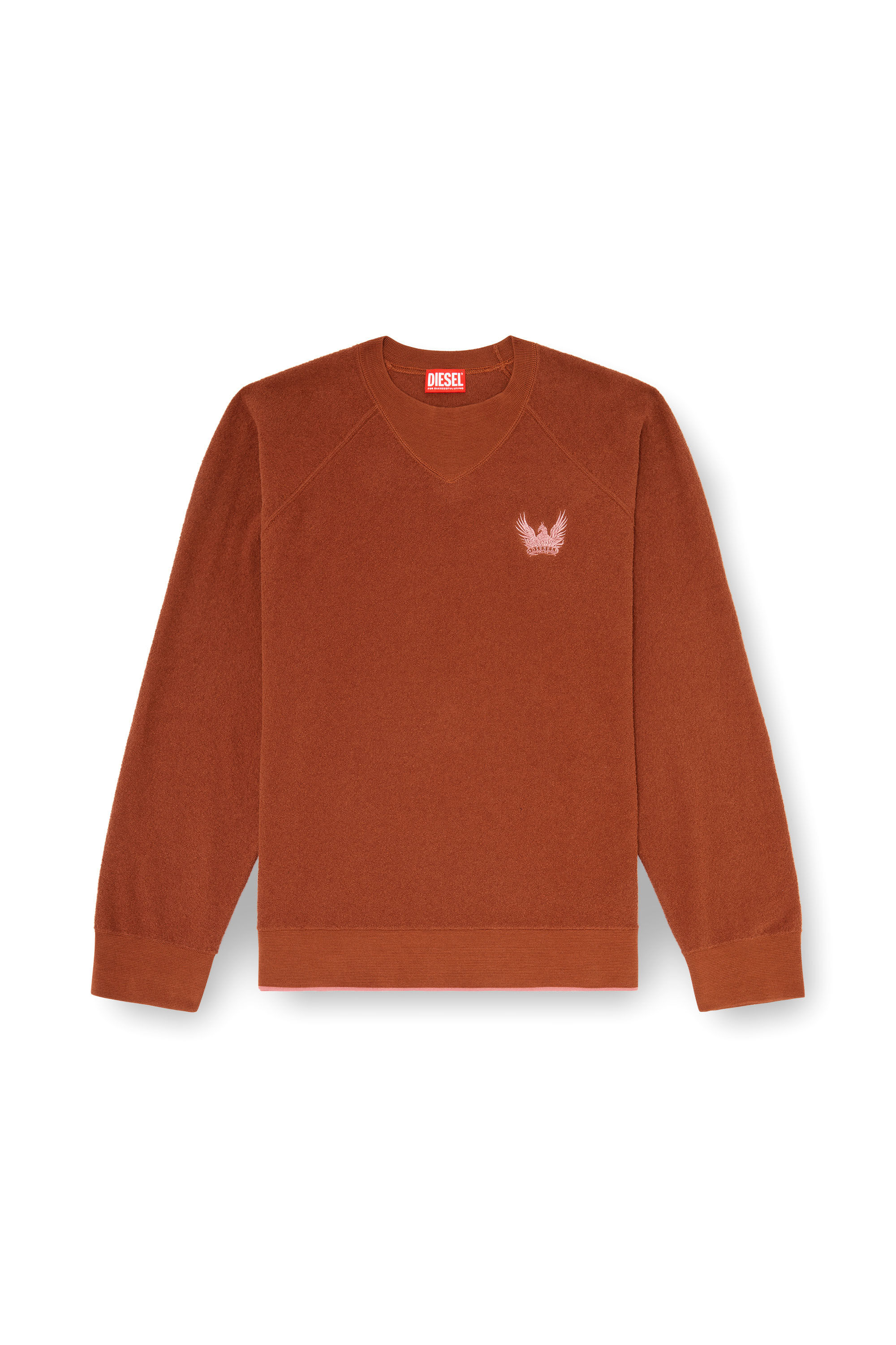 Diesel - K-RALFS, Man's Boucl&eacute; jumper with Phoenix embroidery in Brown - 2