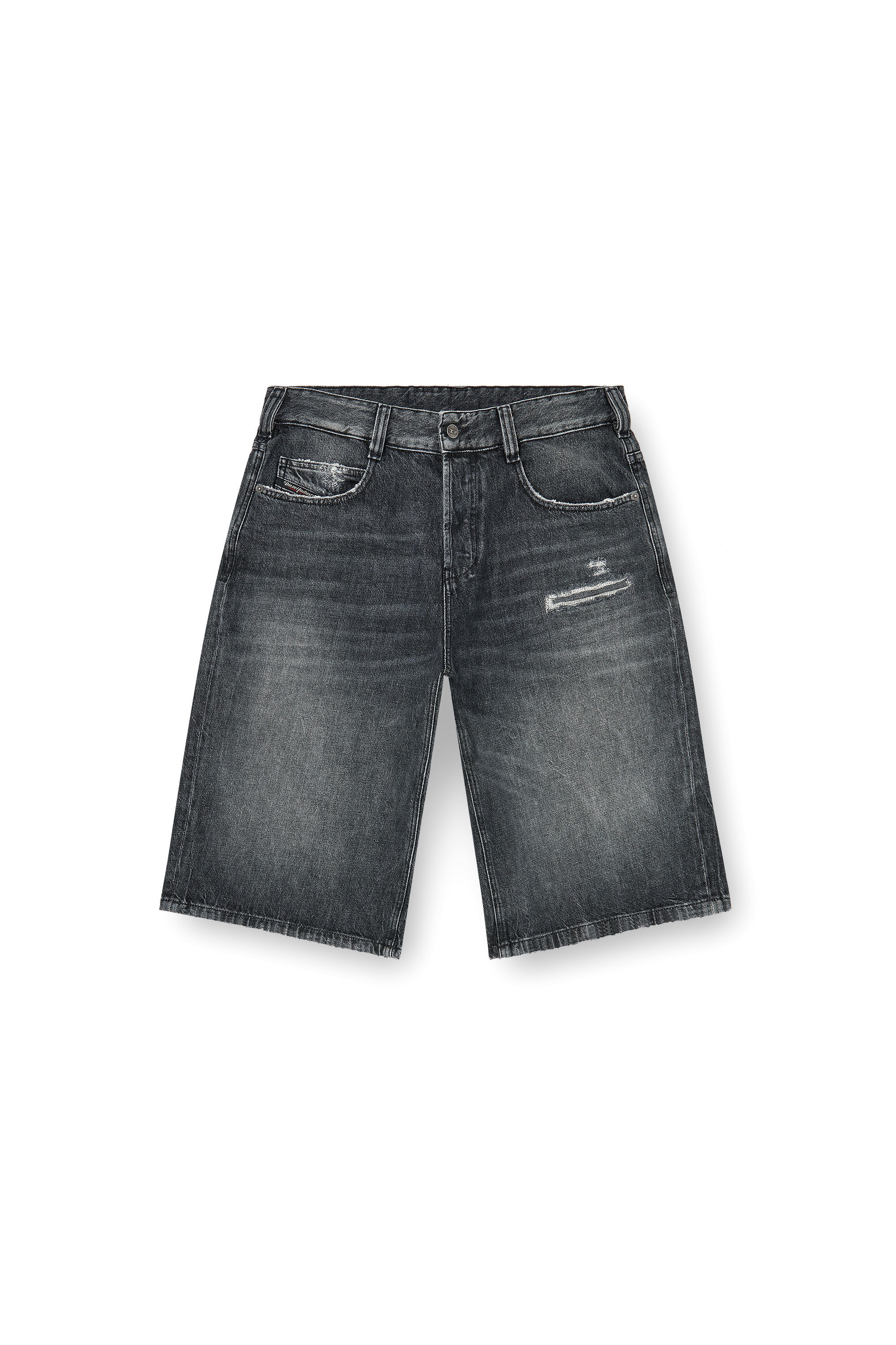 Diesel - D-ENIM-M-SHORT, Unisex's Denim relaxed shorts with abrasions in Dark grey - 2