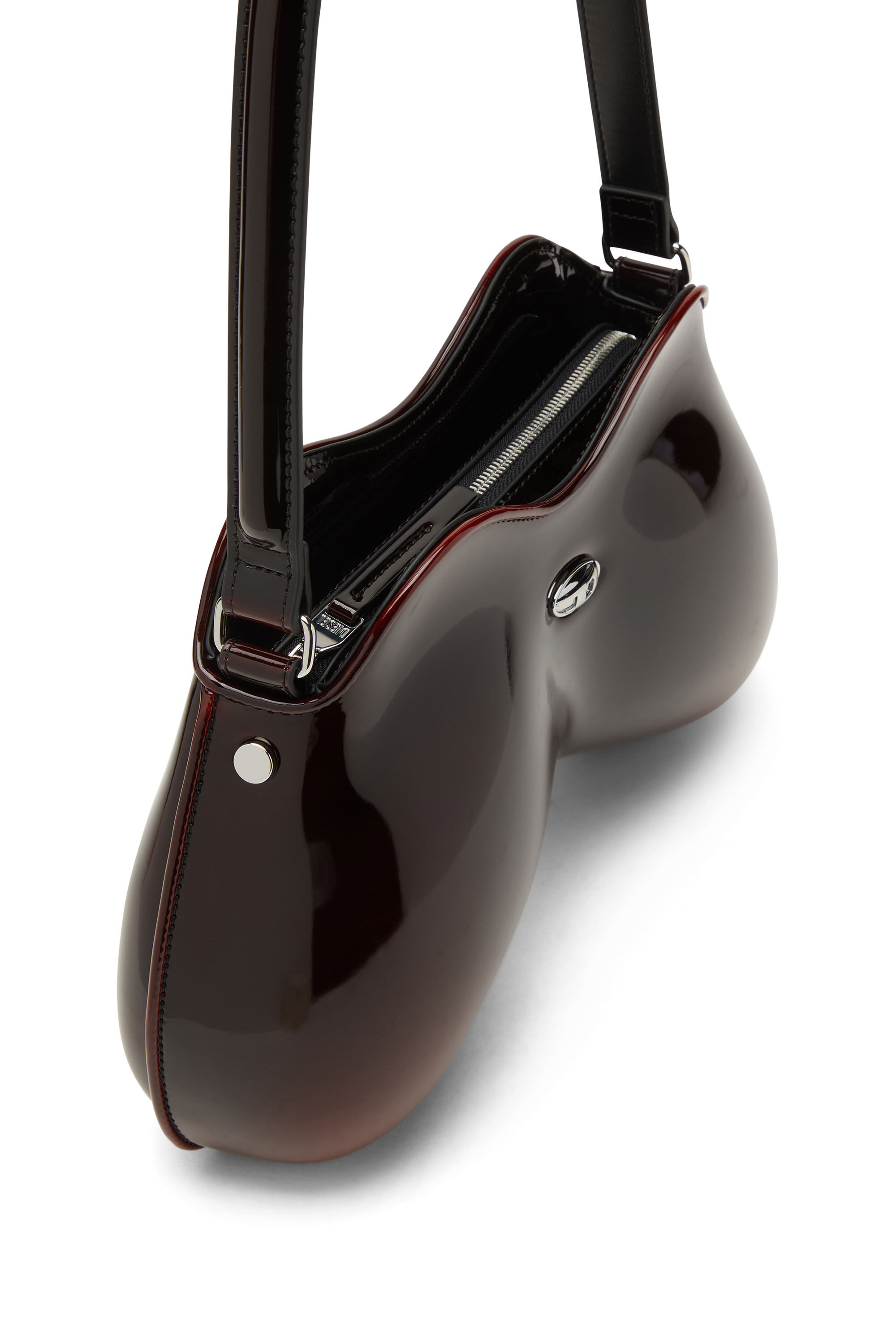 Diesel - DOUBLE-D SHOULDER, Woman's Double-D-Rigid shoulder bag in d&eacute;grad&eacute; glossy PU in Burgundy - 3