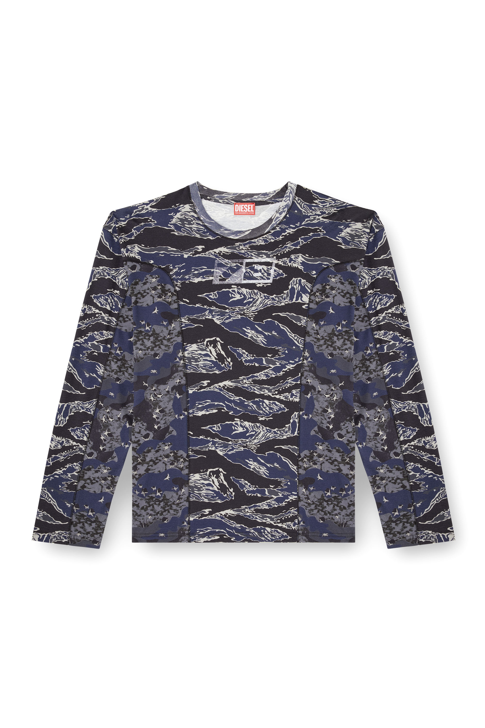 Diesel - T-BOXT-LS-CURT, Man's Long-sleeve T-shirt with mixed camo prints in Dark Blue - 2