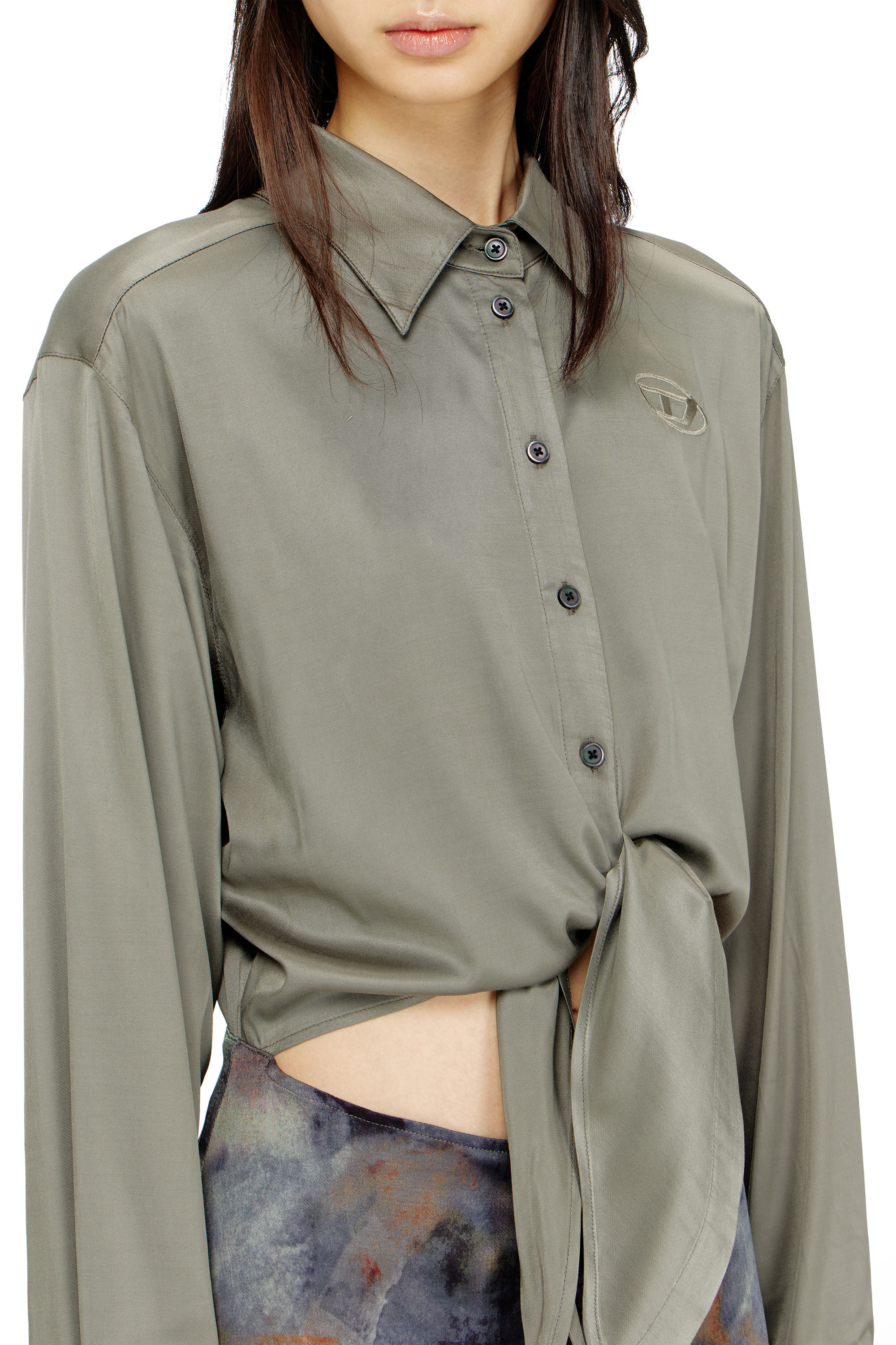 Diesel - D-ELTA, Woman's Satin midi dress with knotted top in Blue/Green - 5