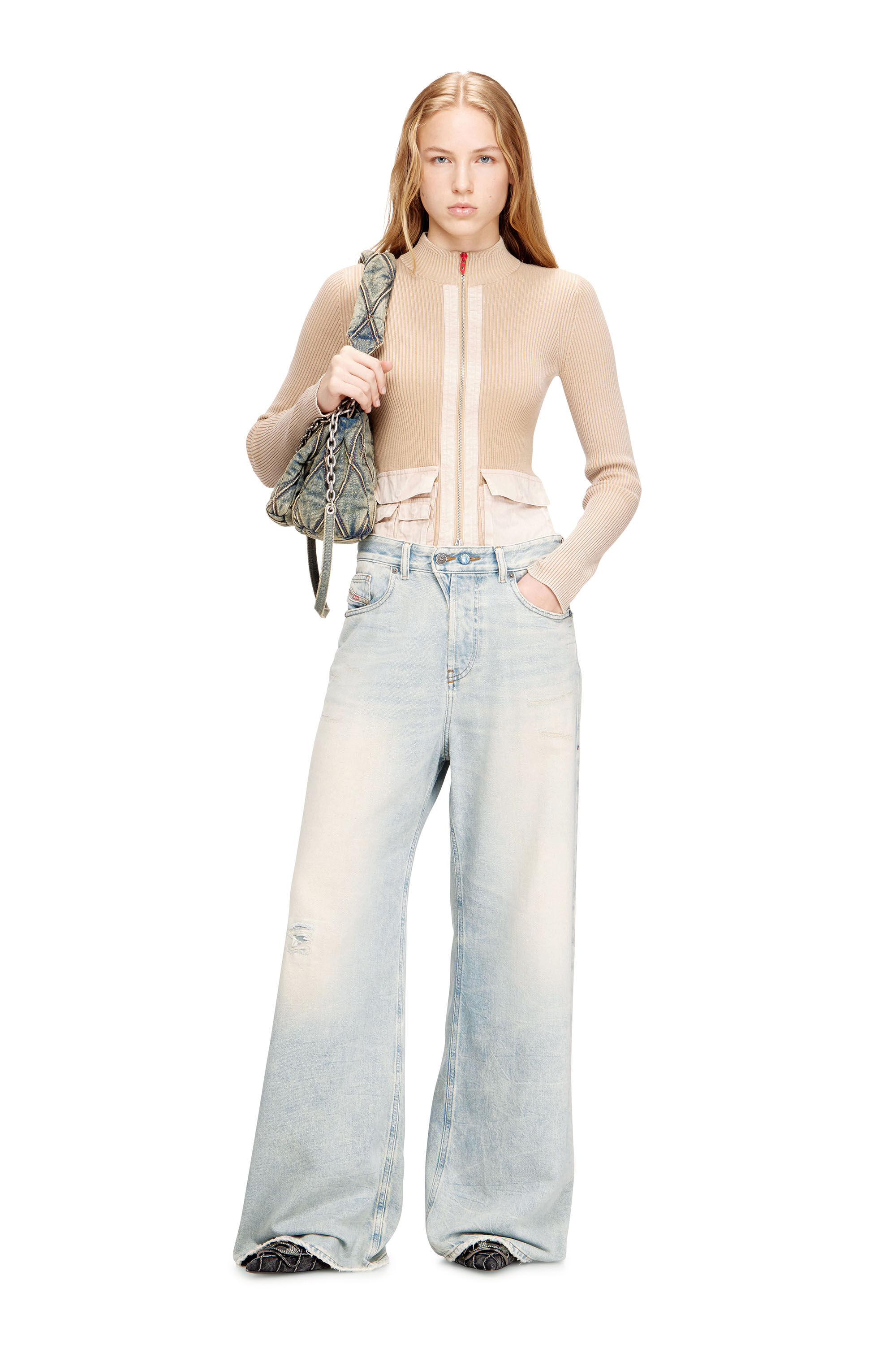 Diesel - CHARM-D SHOULDER S, Woman's Charm-D-Small shoulder bag in quilted denim in Dark Blue - 1