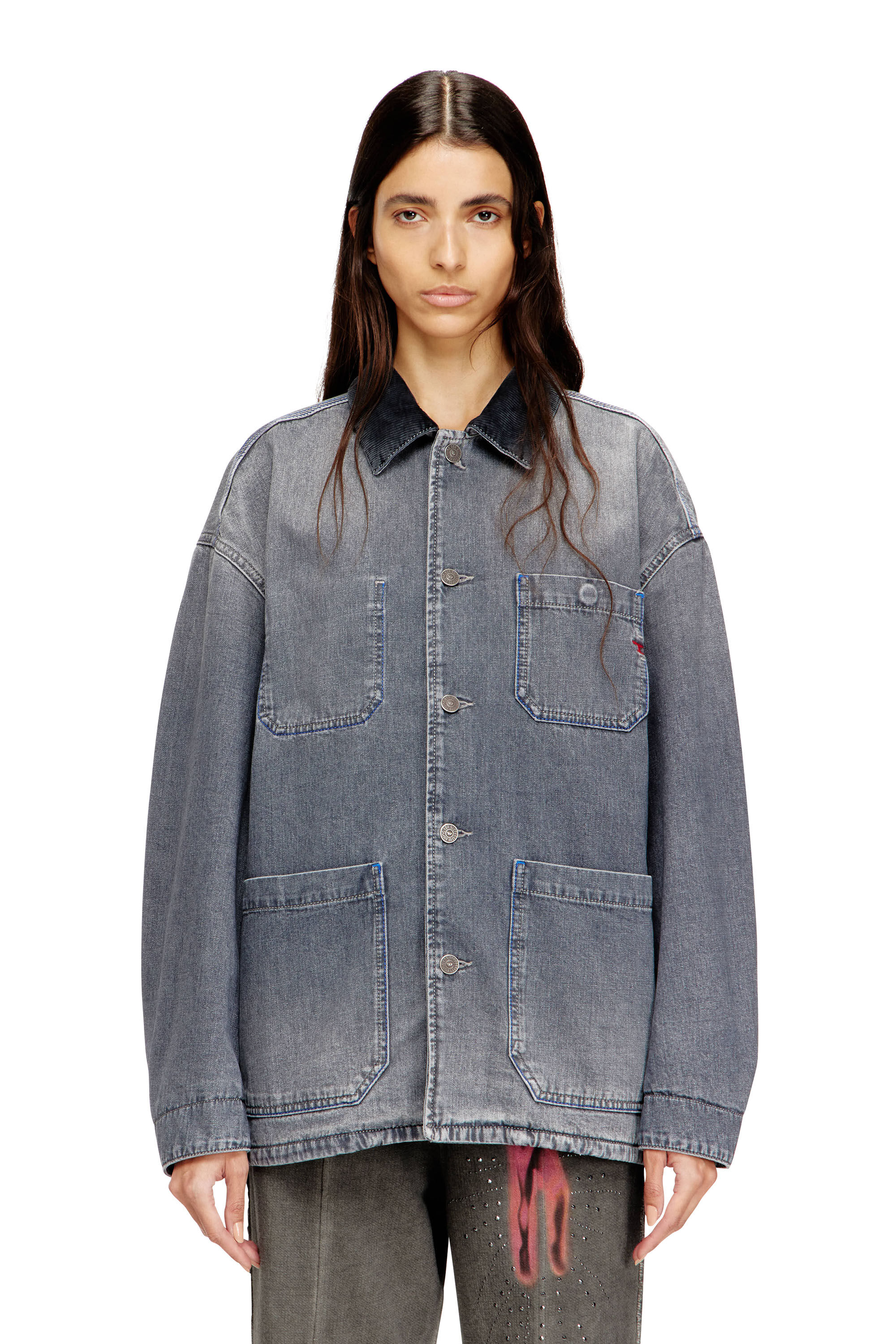 Diesel - D-STACK-U-L, Unisex's Utility-style denim jacket with contrasting collar in Grey - 6
