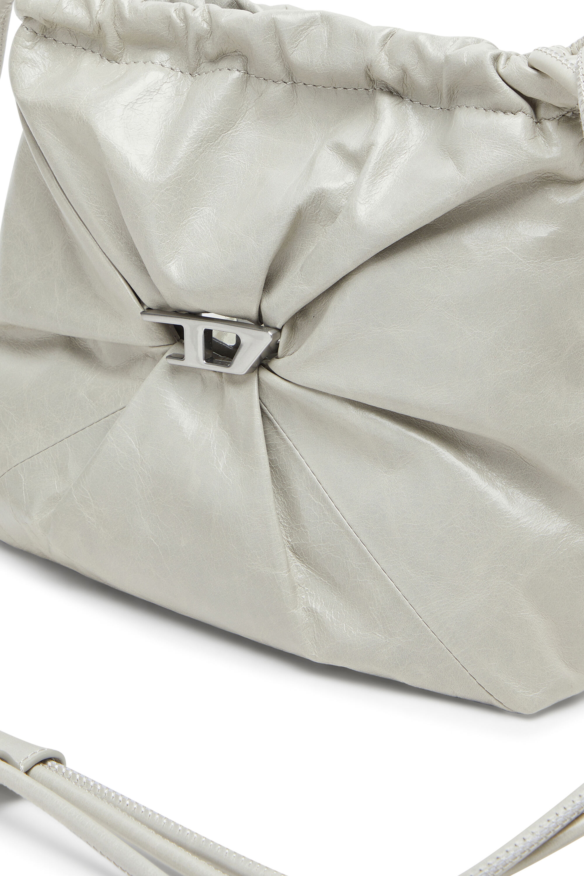 Diesel - SCRUNCH-D BUCKET, Woman's Scrunch-D-Bucket bag in shiny wrinkled leather in White - 6