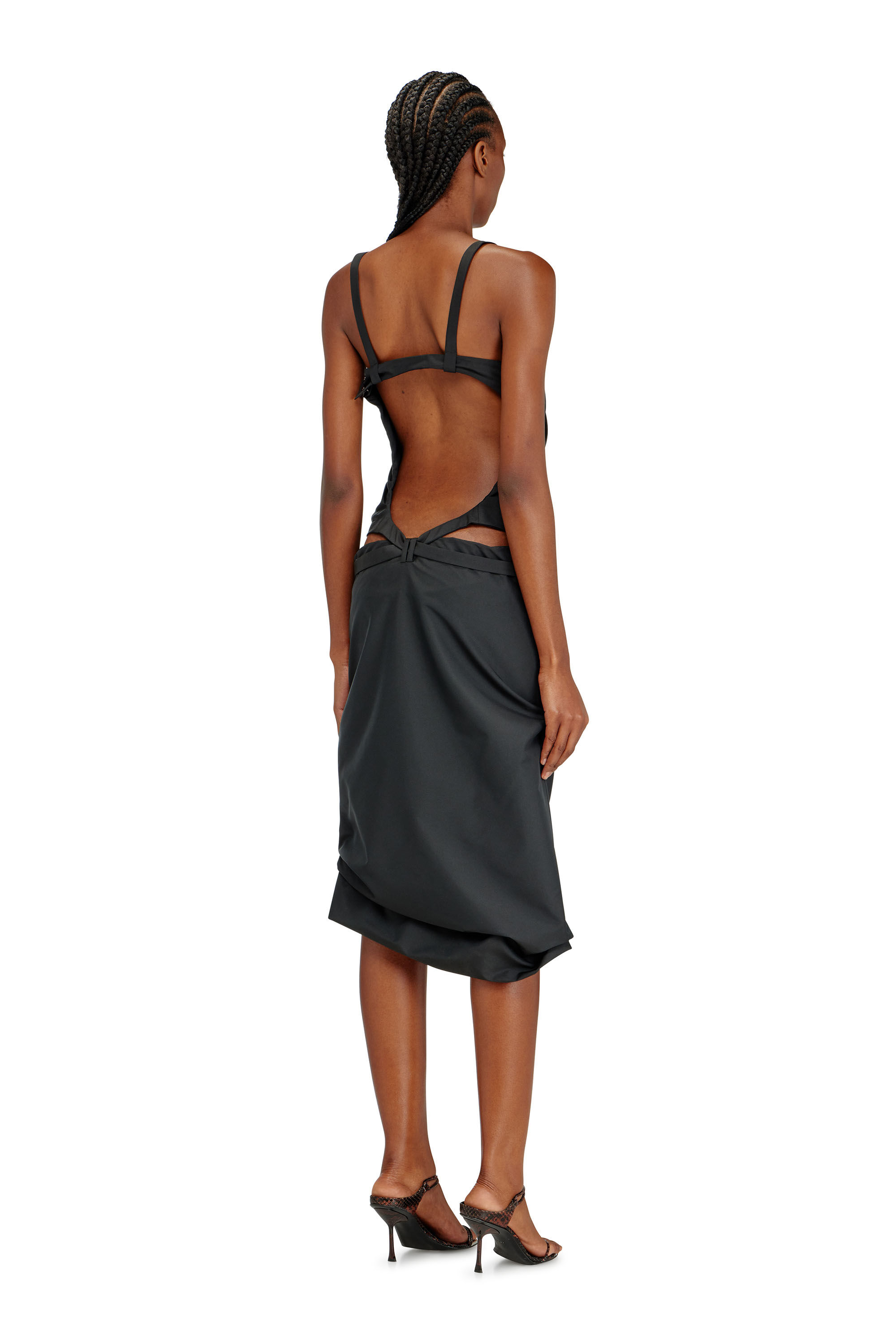 Diesel - D-SANAT, Woman's Open-back apron dress in taffeta in Black - 4