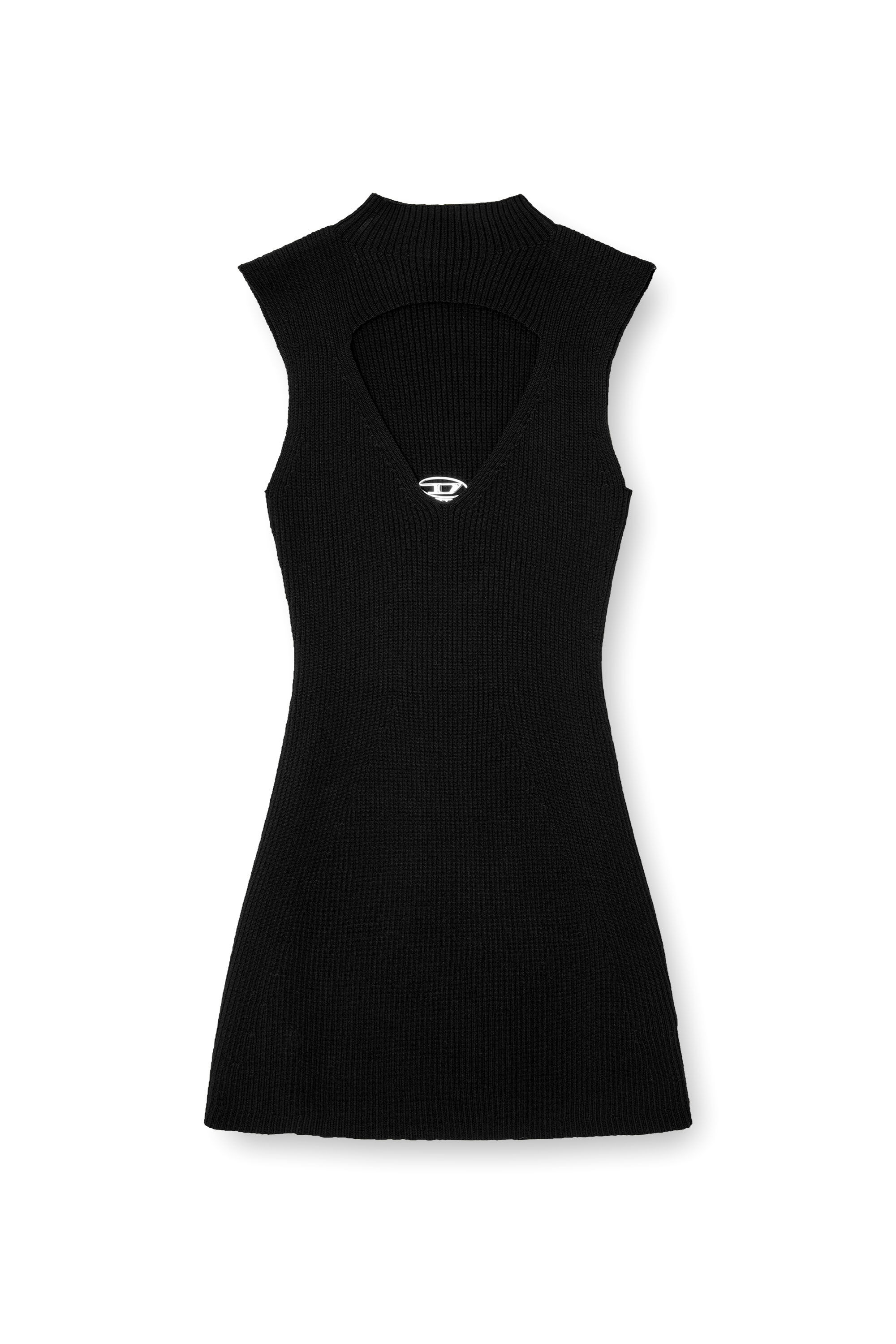 Diesel - M-OLONI-SHORT, Woman's Mini wool dress with inlay in Black - 2
