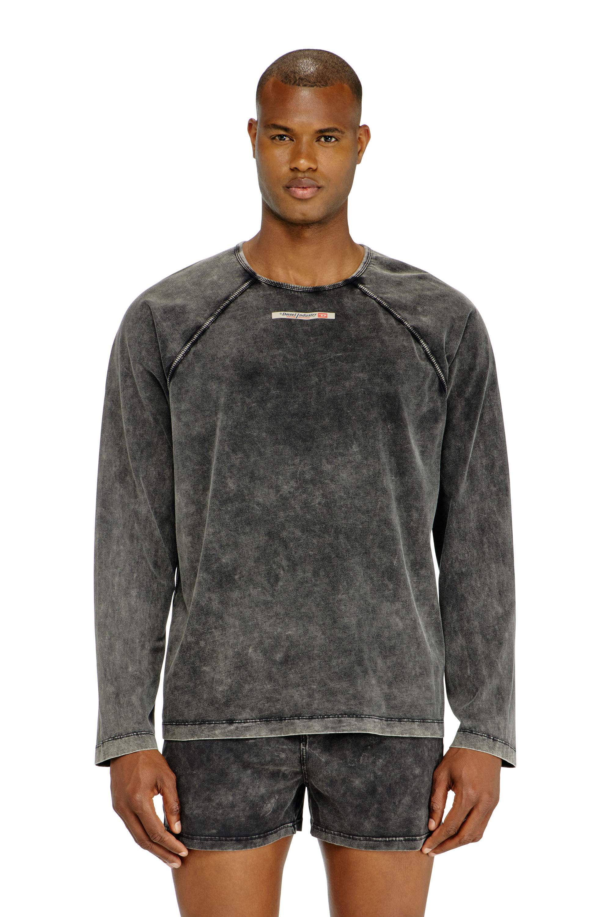 Diesel - BRYAN-DNM, Man's Cotton pijama top with logo patch in Dark grey - 3