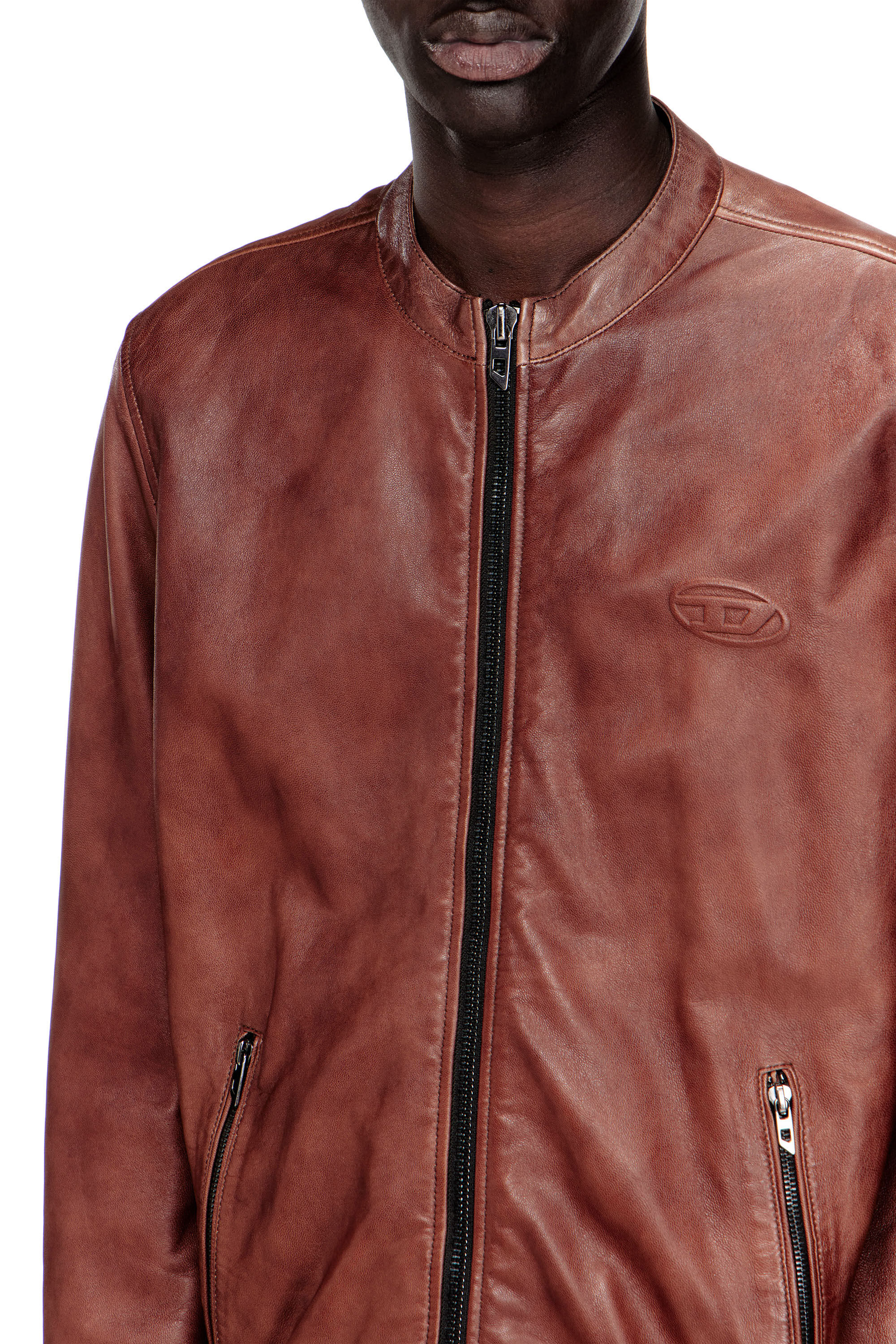 Diesel - L-TAD-BKBX, Man's Leather biker jacket with archival logo in Brown - 5