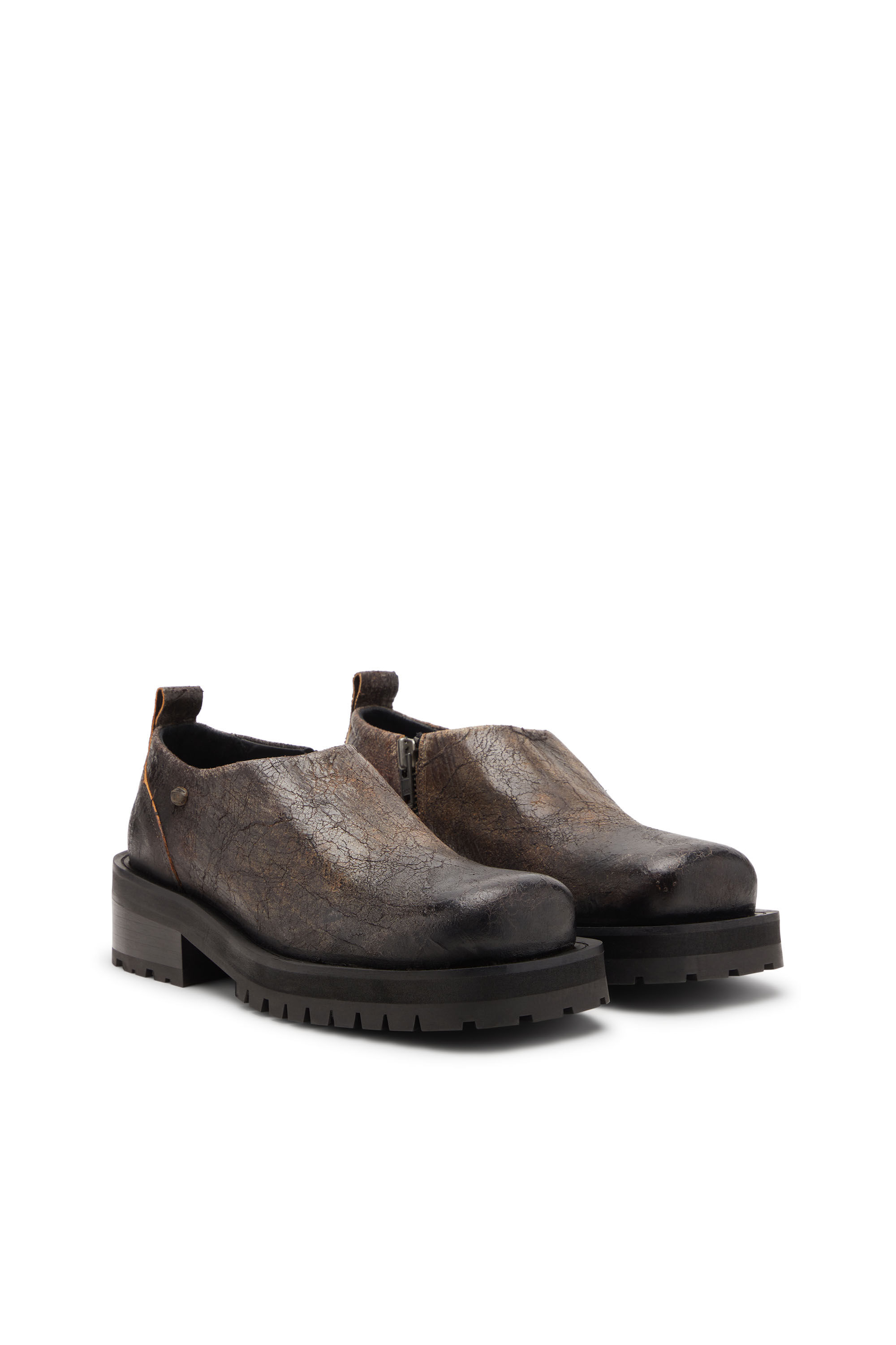 Diesel - D-TEXAN CLOG, Man's D-Texan-Zipped shoes in distressed crackled suede in Brown - 2