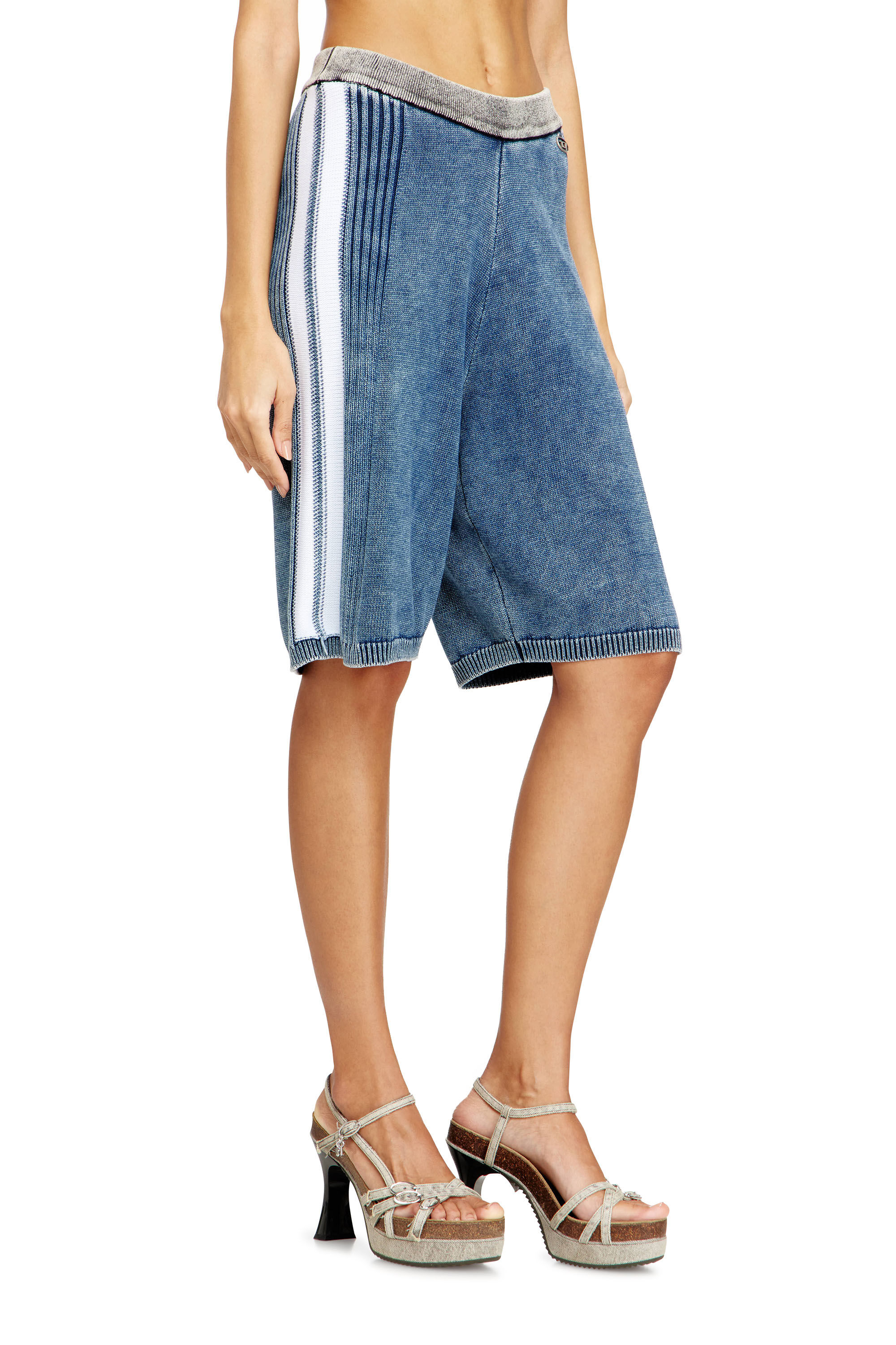 Diesel - M-ESTHER, Woman's Knitted shorts with sporty bands in Blue - 3