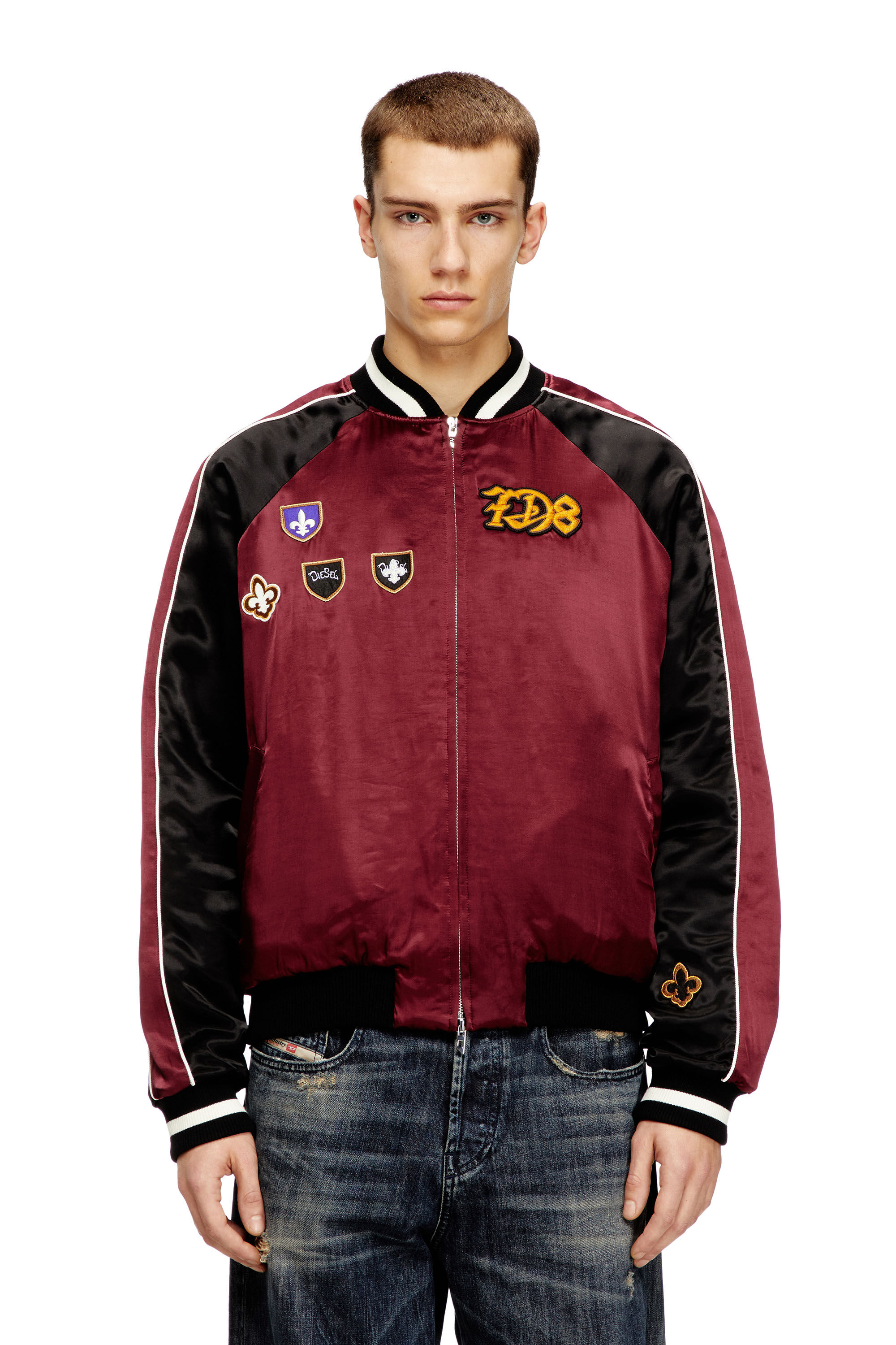 Diesel - J-FOULKES-CP, Man's Satin souvenir jacket in Black/Red - 3